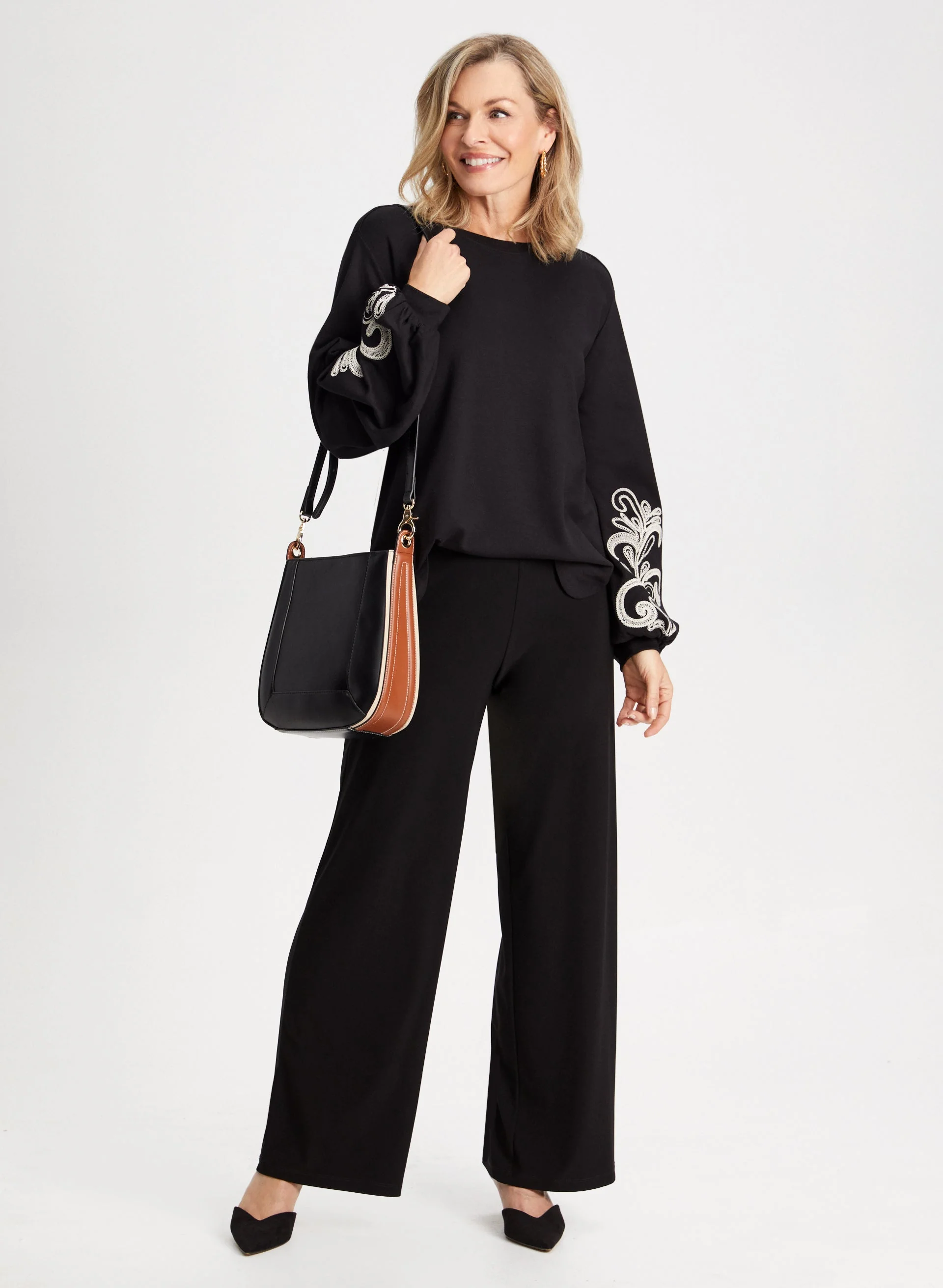 Paisley Motif Top & Wide Leg Pants