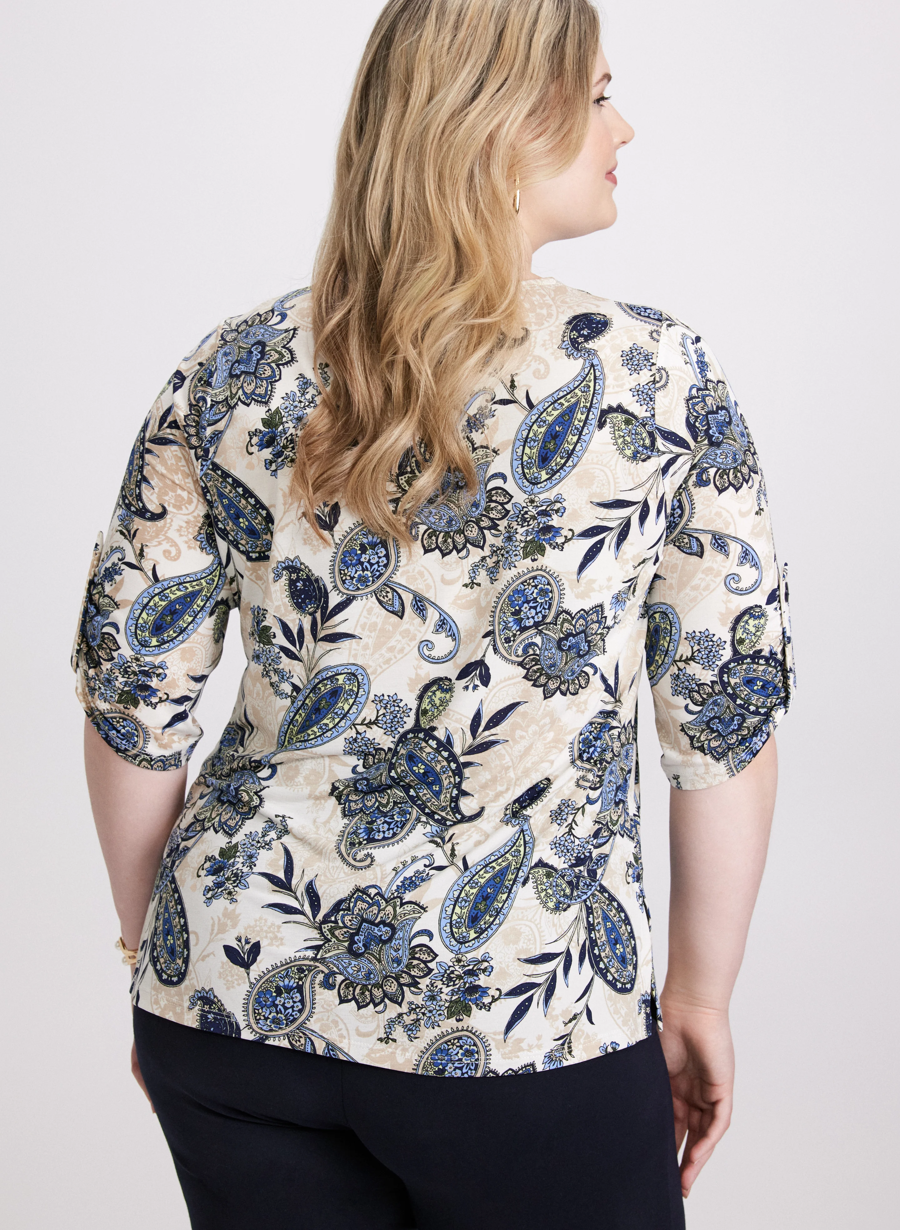 3/4 Sleeve Paisley Print Top - Image 4