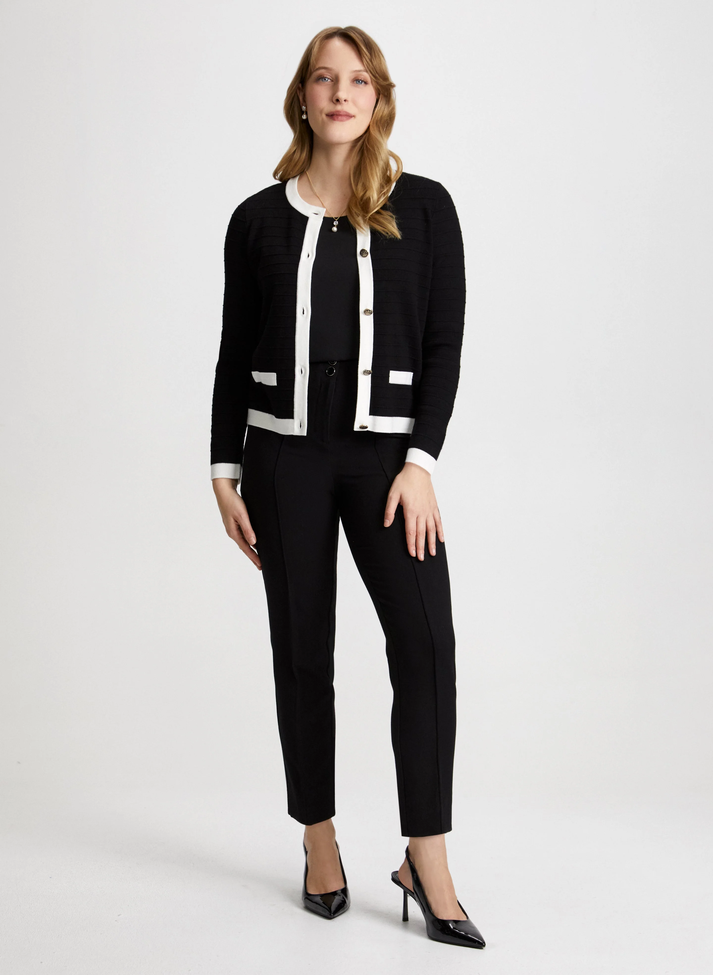 Contrast Trim Cardigan & City Fit Pants