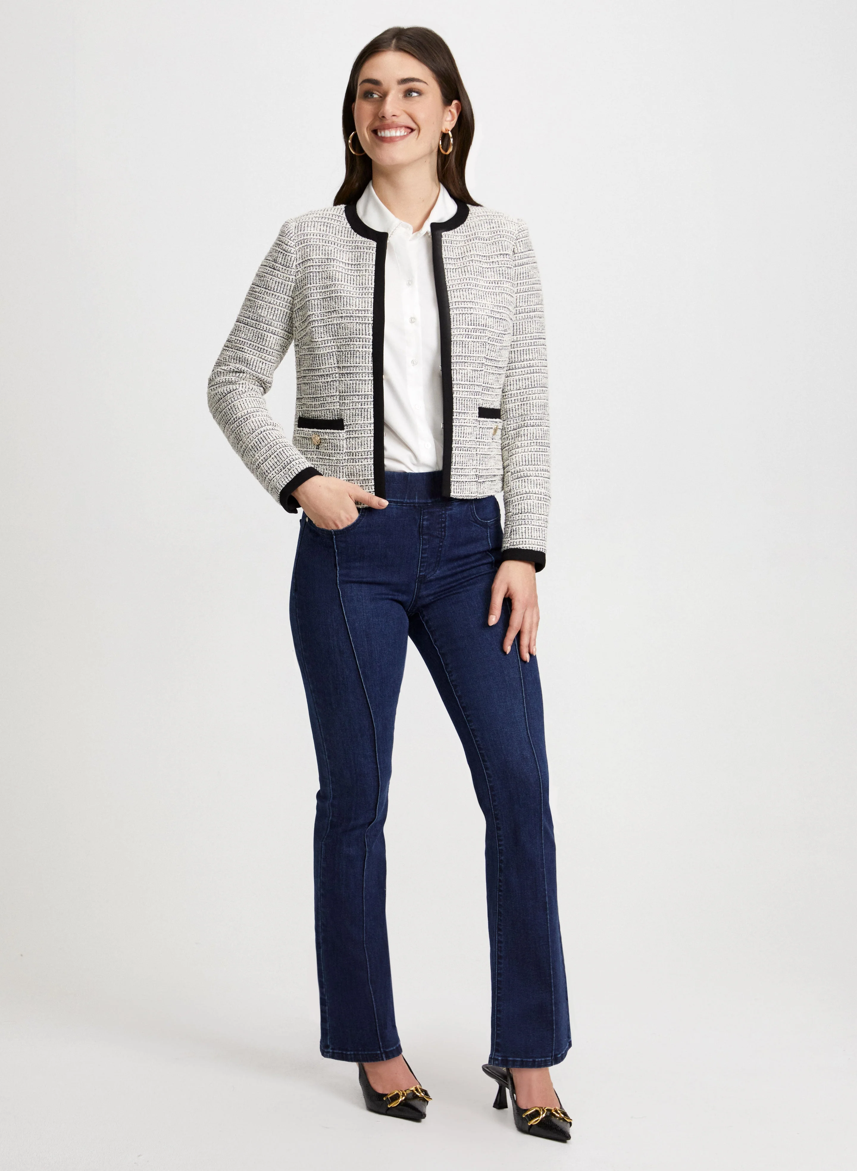 Bouclé Jacket & Pearl Detail Shirt