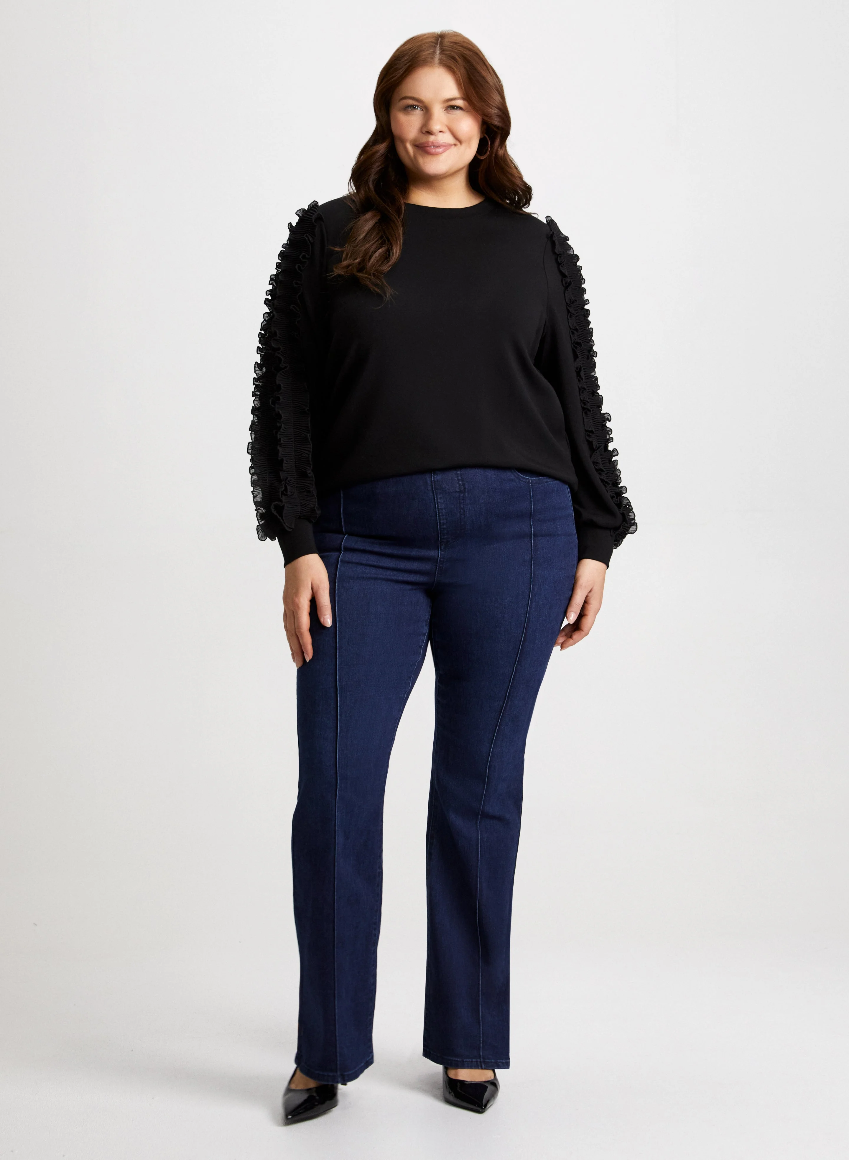 Ruffle Sleeve Top & Bootcut Jeans