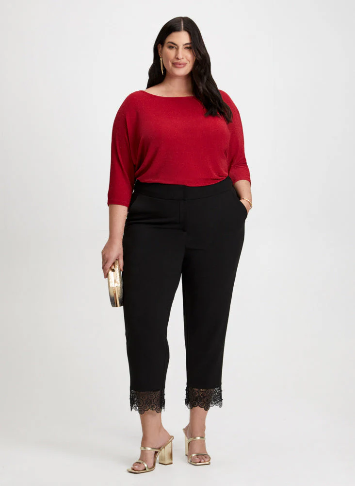 Metallic Top & Lace Trim Pants