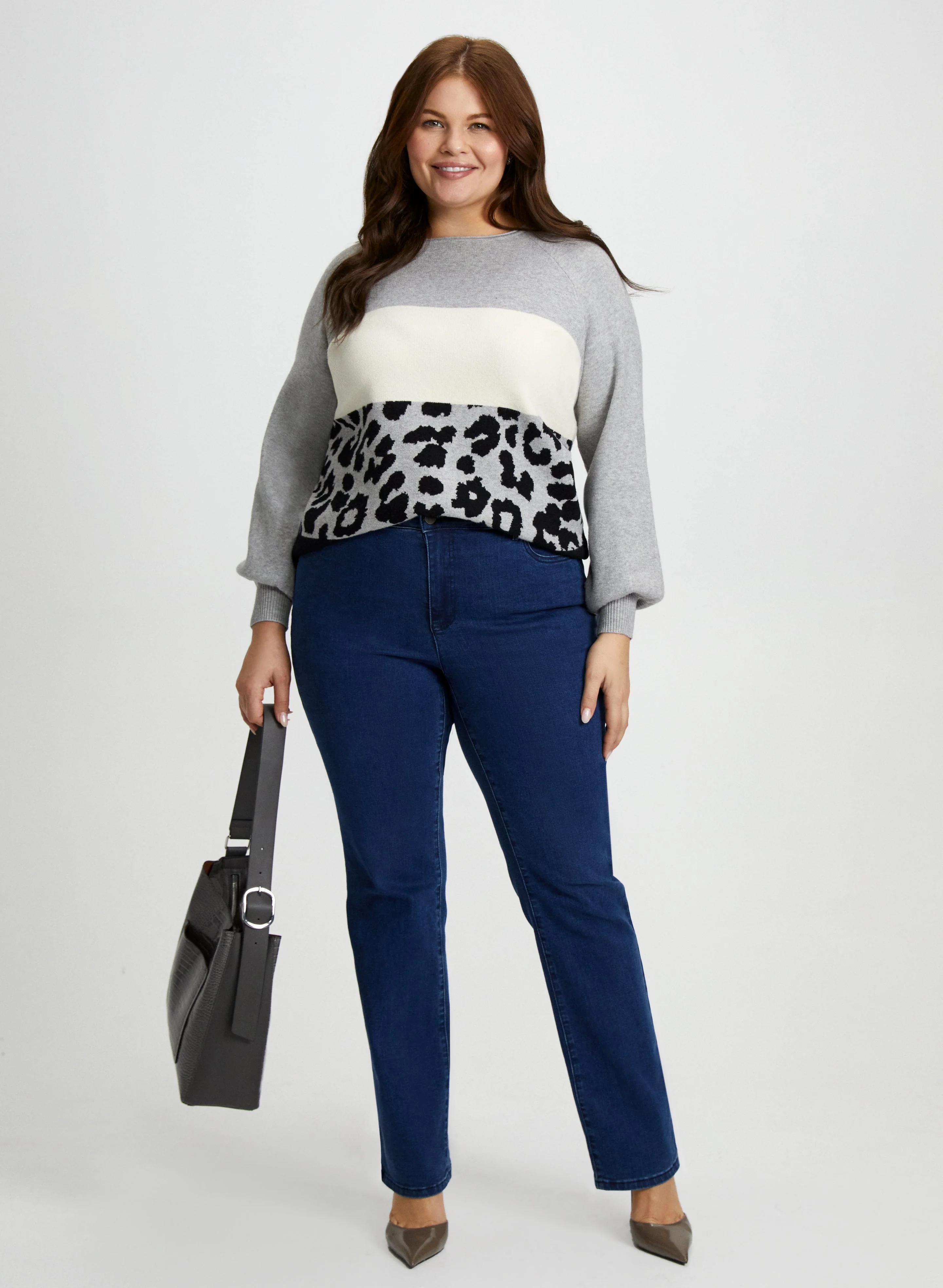 Colour Block Sweater & Bootcut Jeans