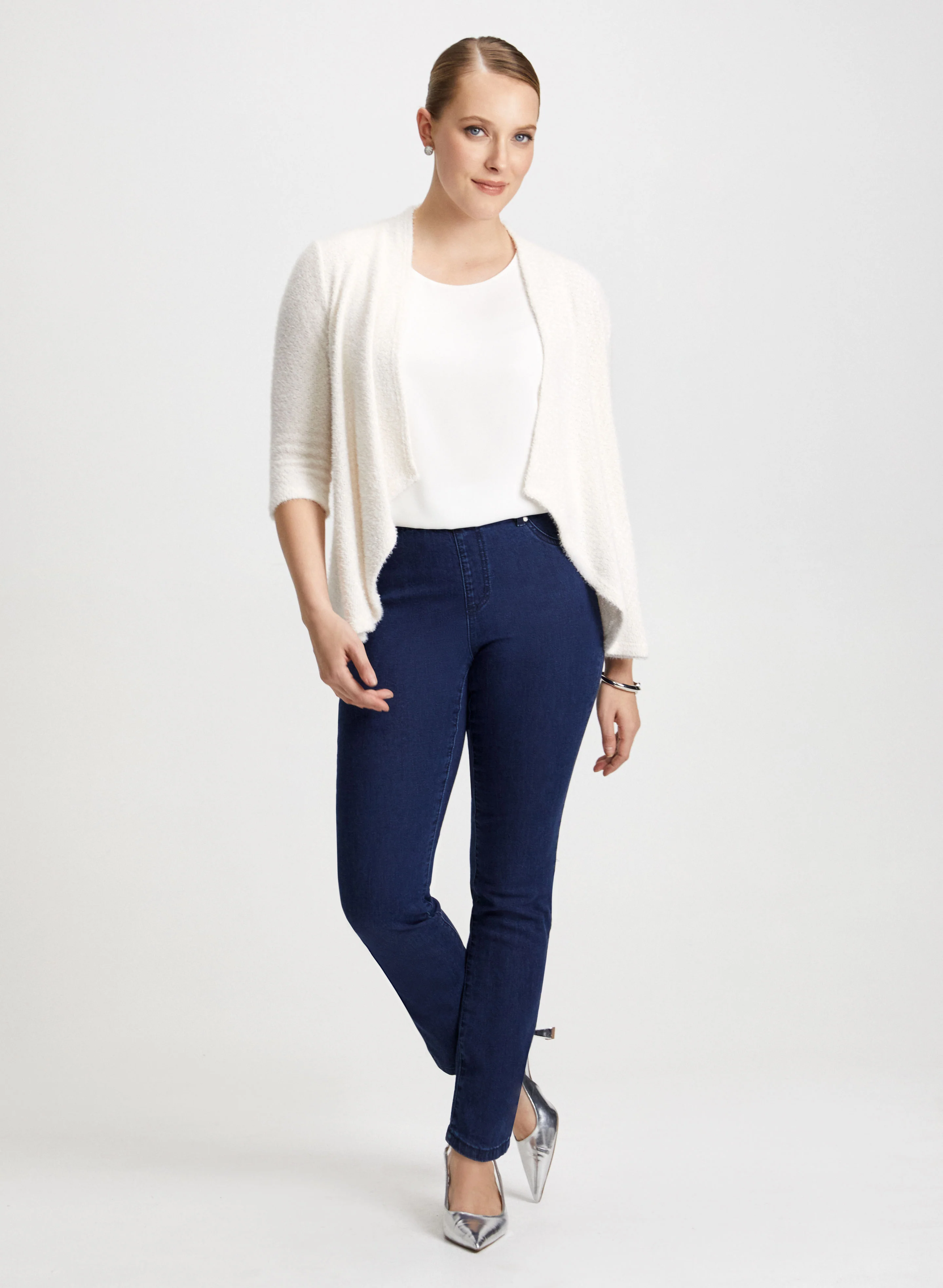 Bouclé Cardigan & Pull-On Jeans