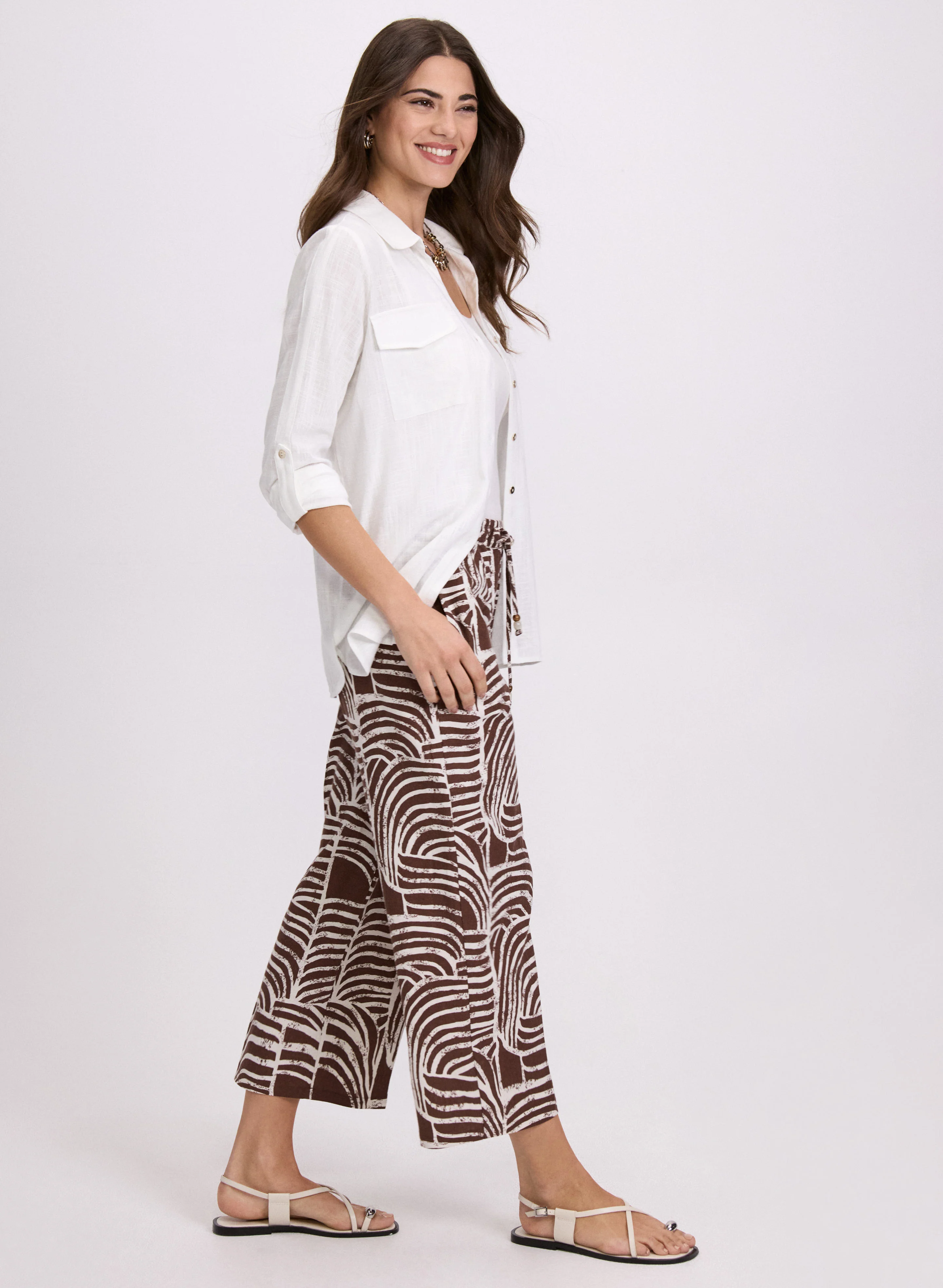 Abstract Linen-Blend Capris - Image 5