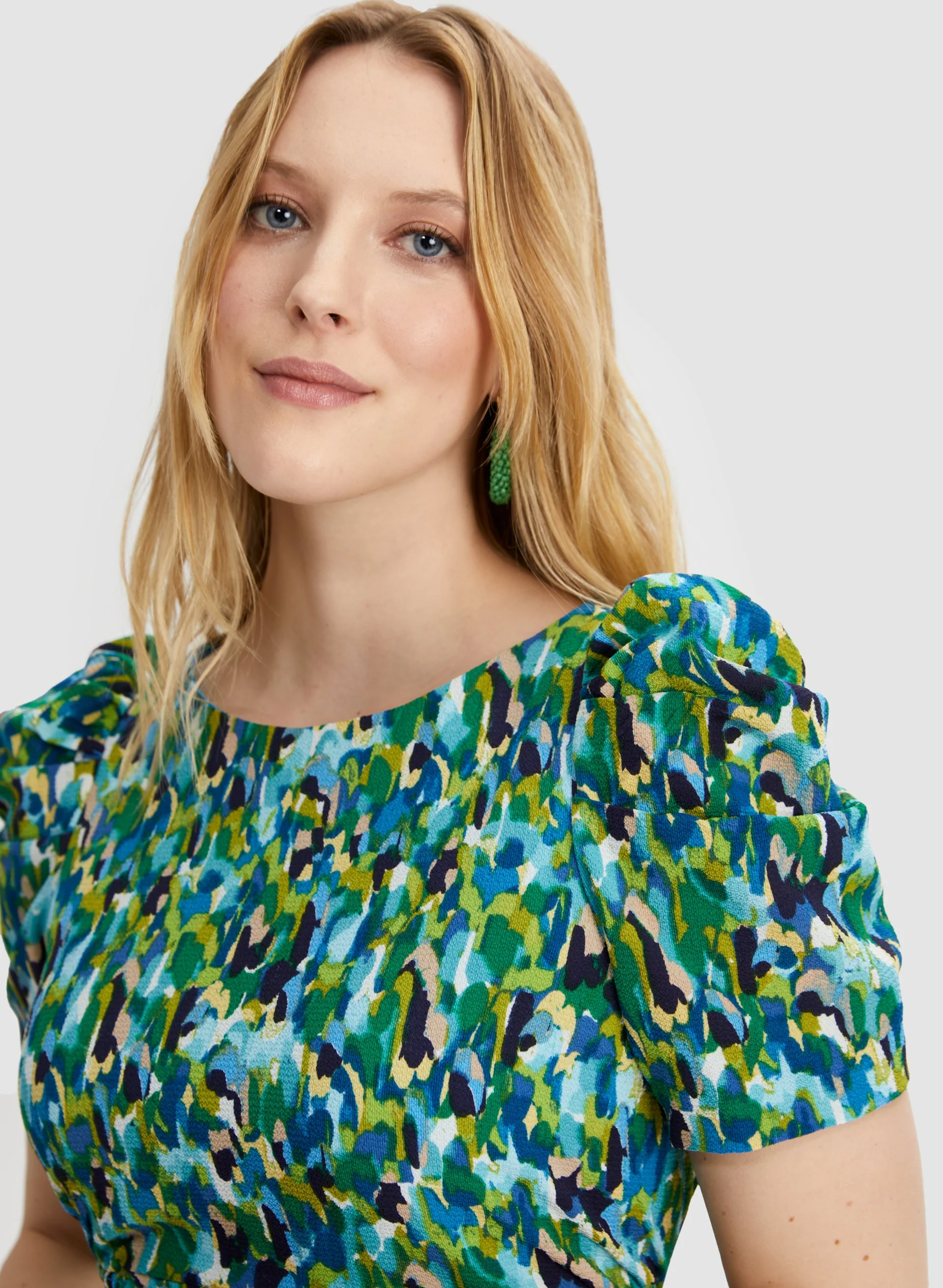 Abstract Print Puff Sleeve Dress - Image 4