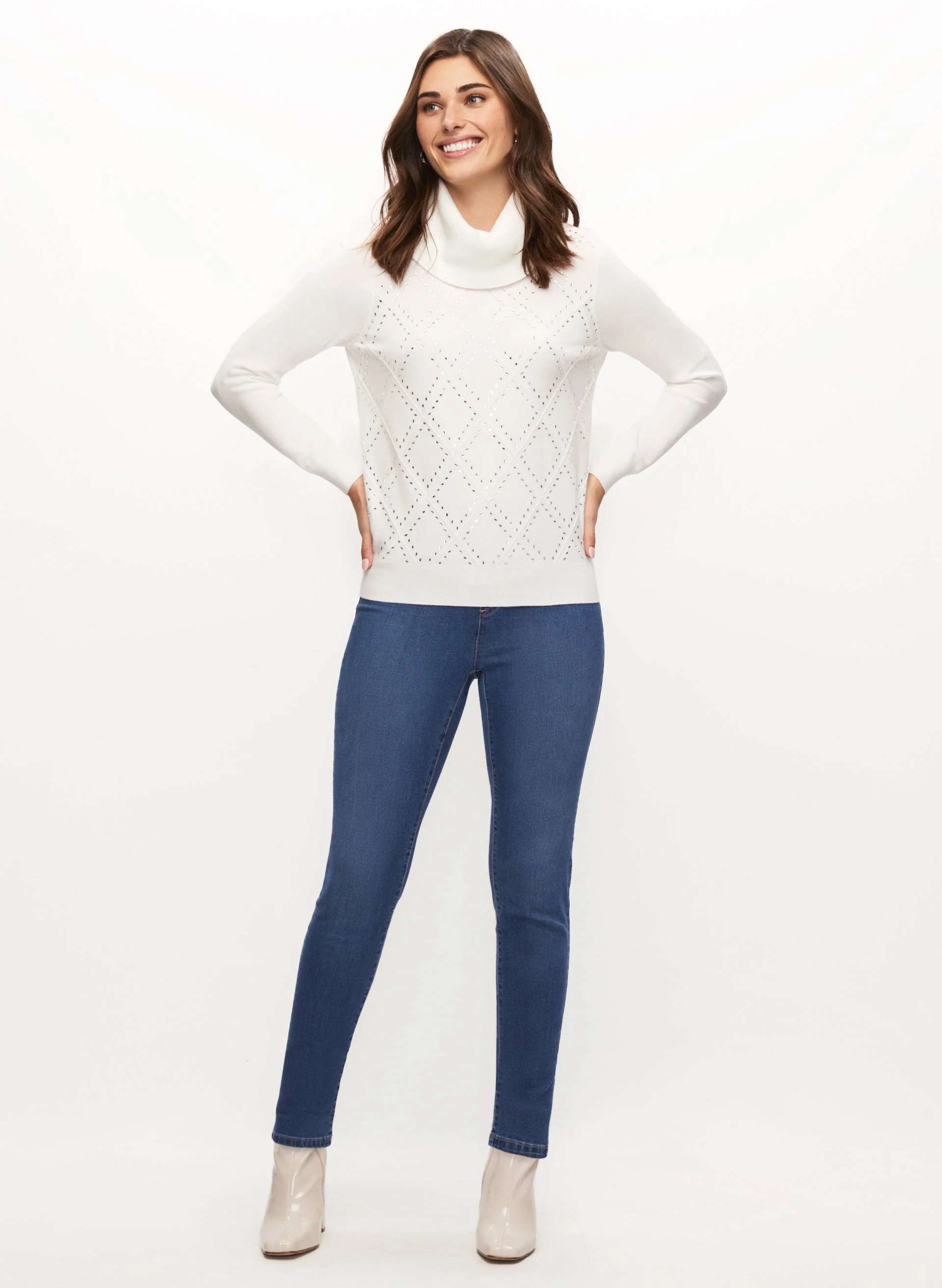 Argyle Knit Sweater & Slim Leg Jeans