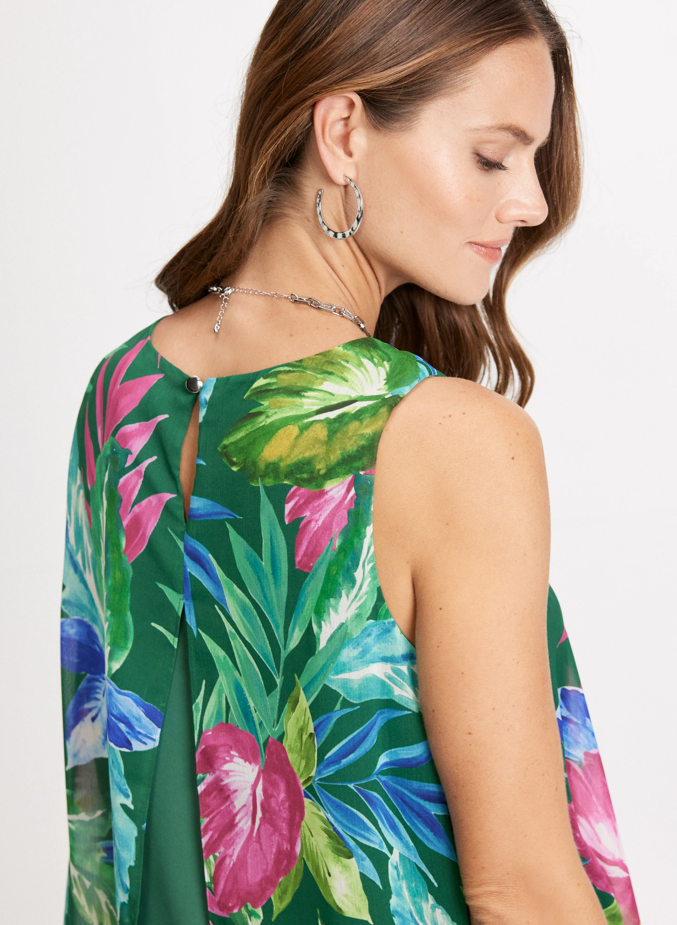 Tropical Print Asymmetrical Blouse - Image 2