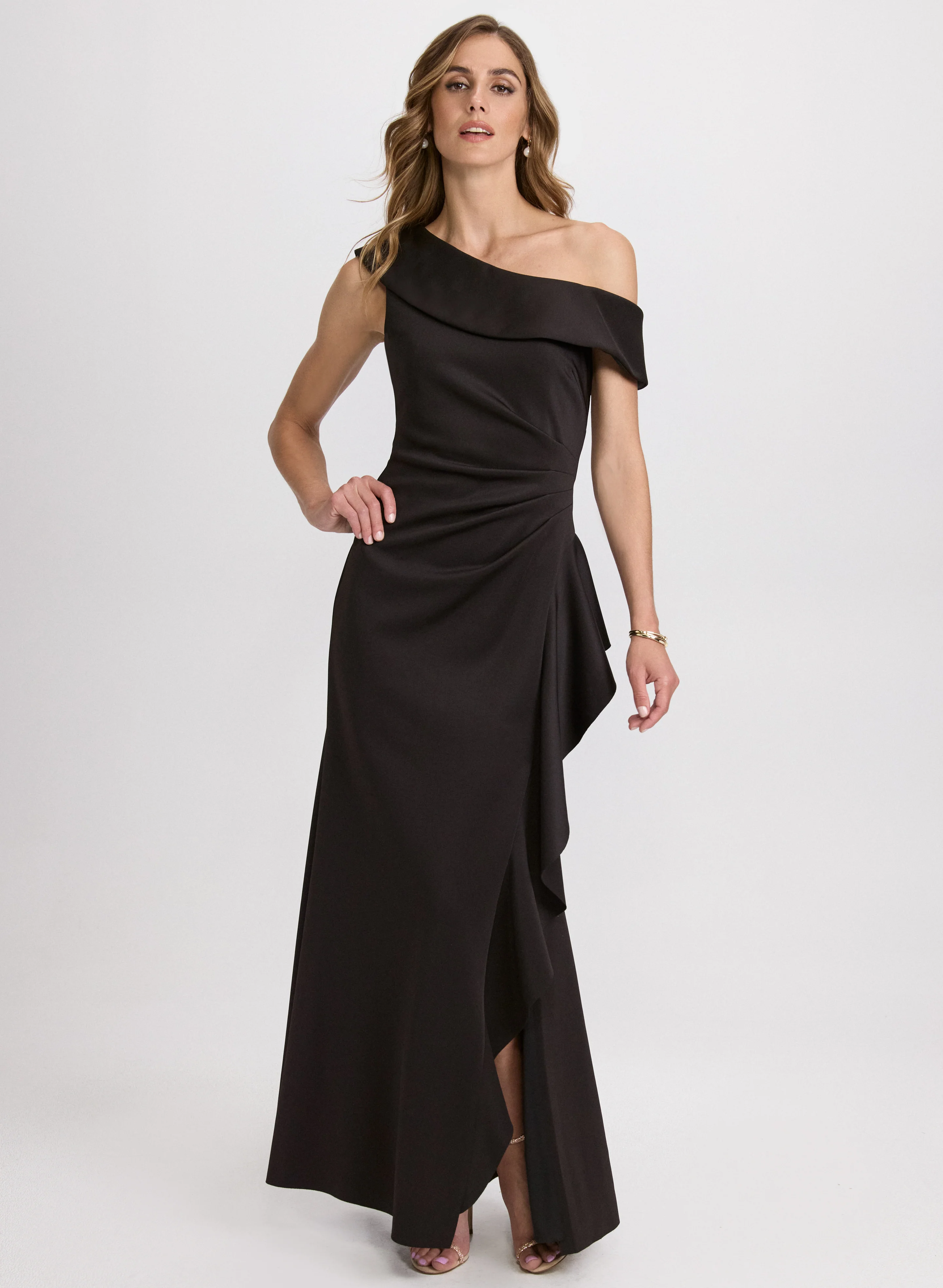 Asymmetric Waterfall Ruffle Dress