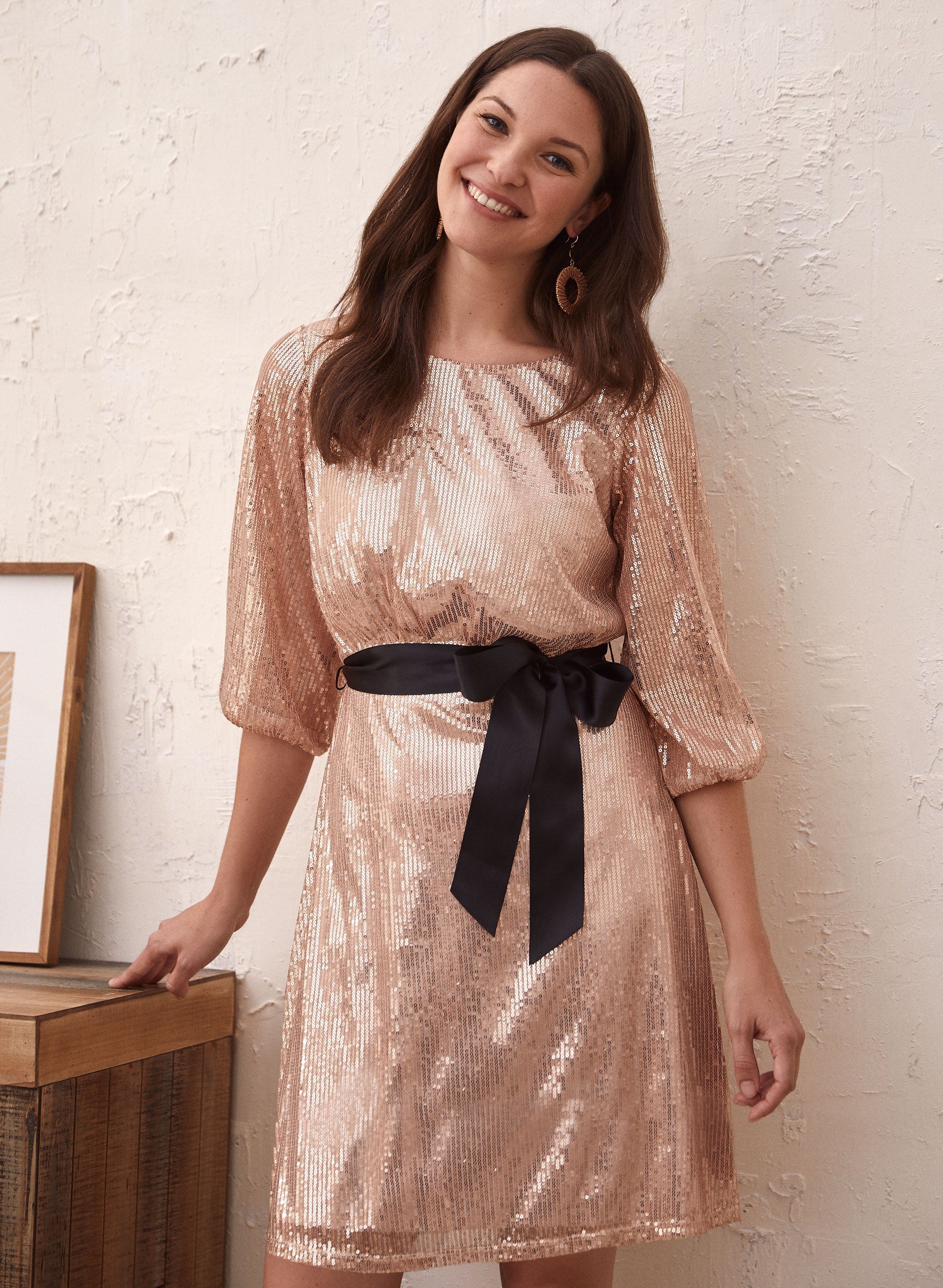 Balloon Sleeve Sequin Dress - Image 5