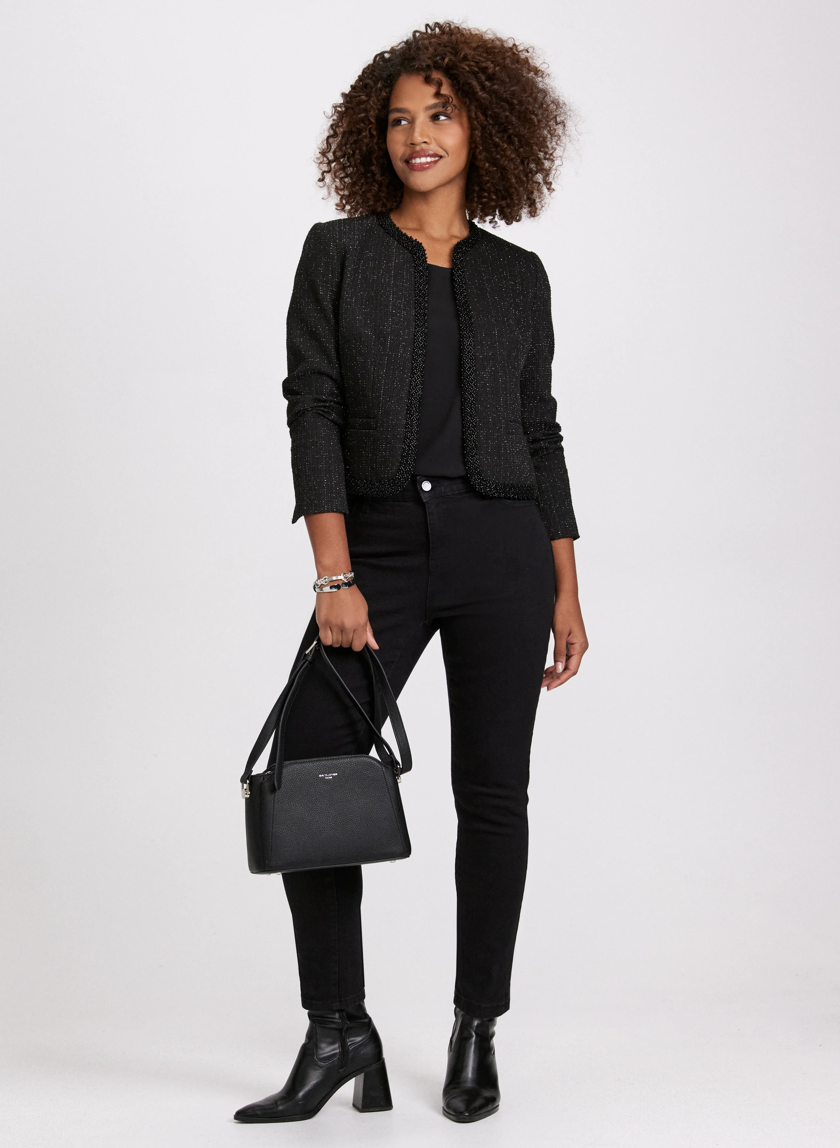 Beaded Bouclé Jacket & Essential Slim Leg Jeans
