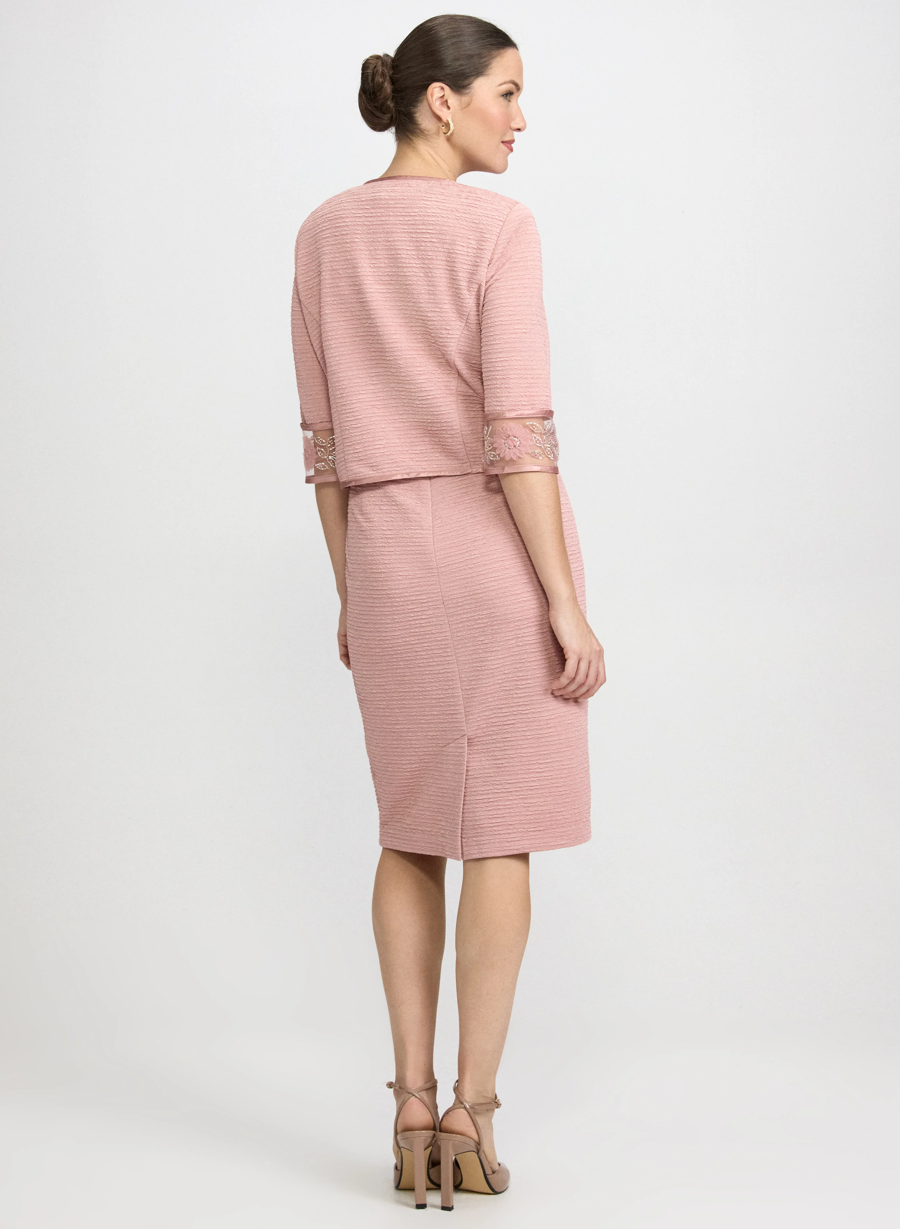 Beaded Floral Trim Jacket & Dress Set - Image 3