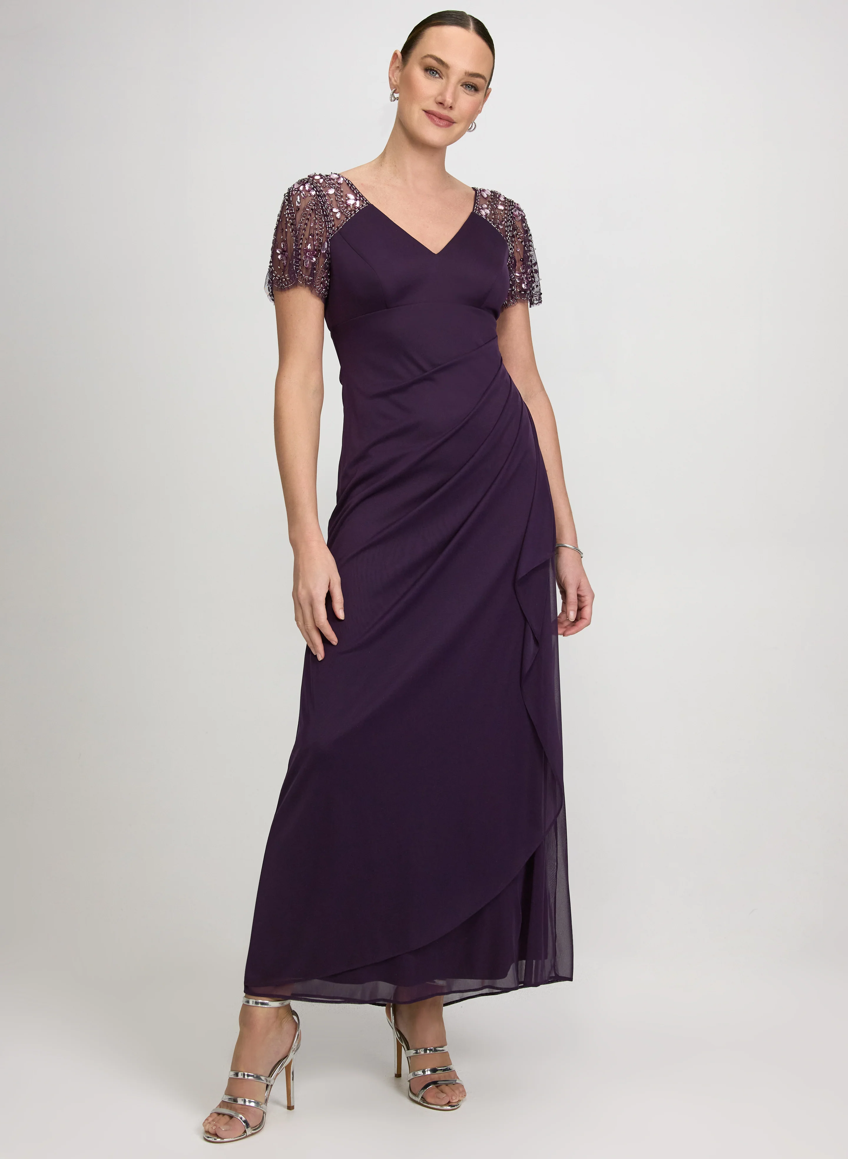 Beaded Flutter Sleeve Dress