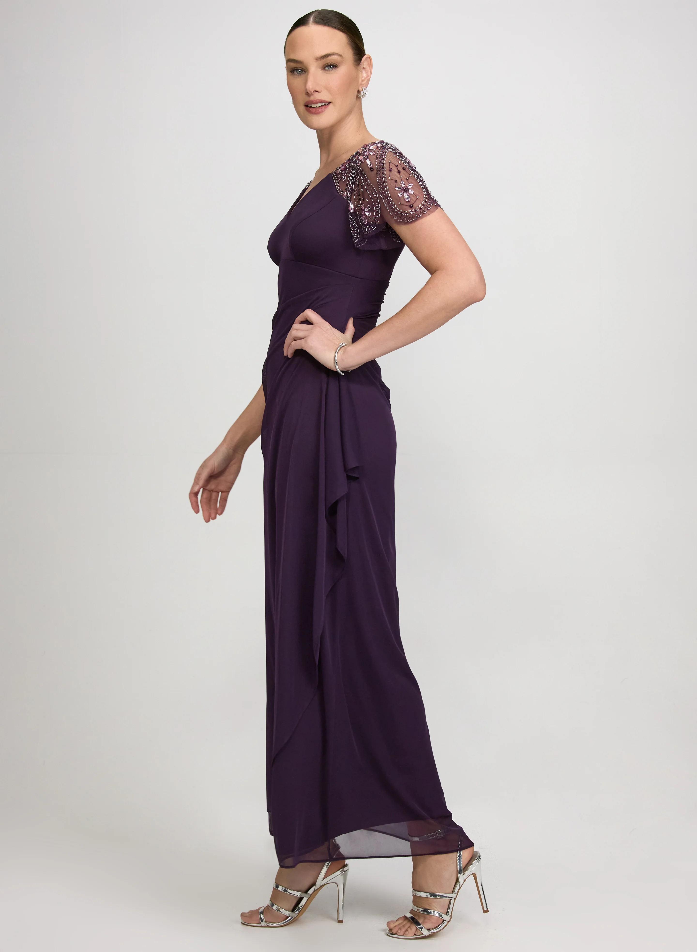 Beaded Flutter Sleeve Dress - Image 2