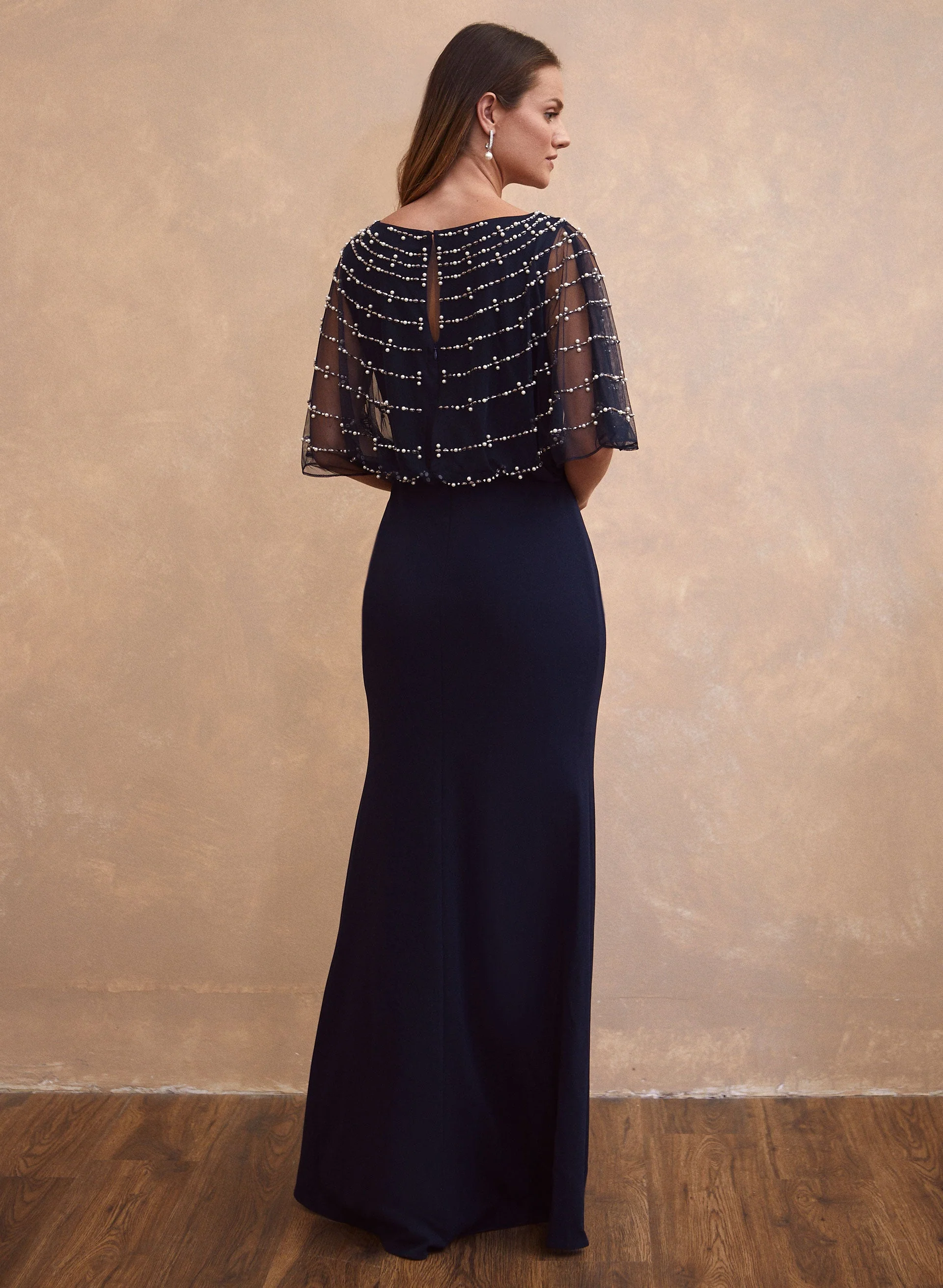 Beaded Mesh Capelet Maxi Dress - Image 2