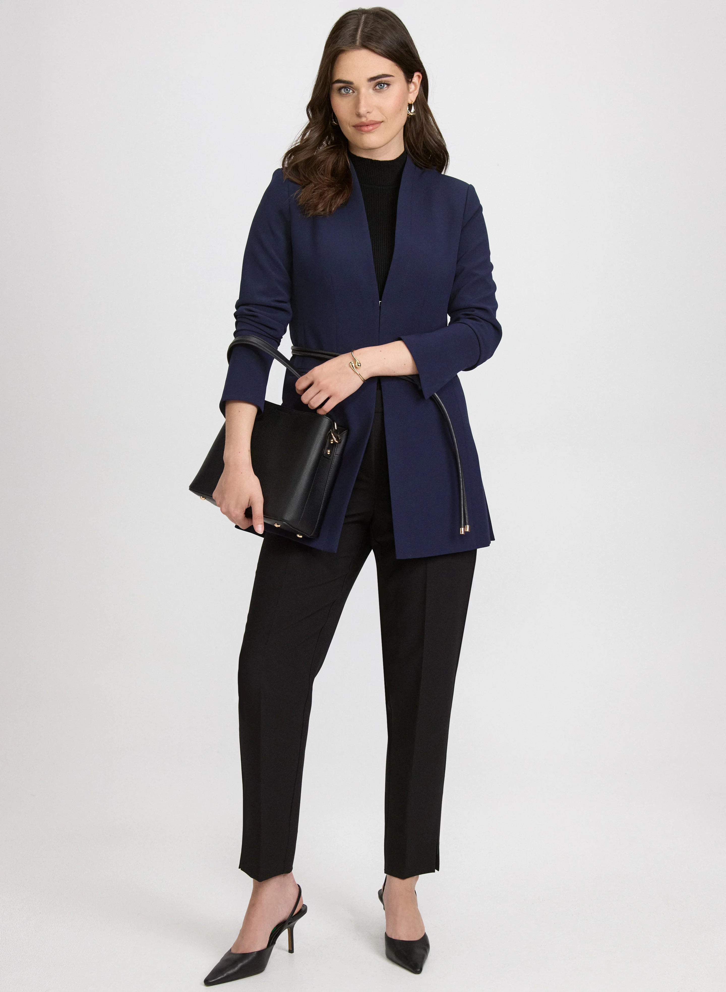Belted Collarless Blazer - Image 3