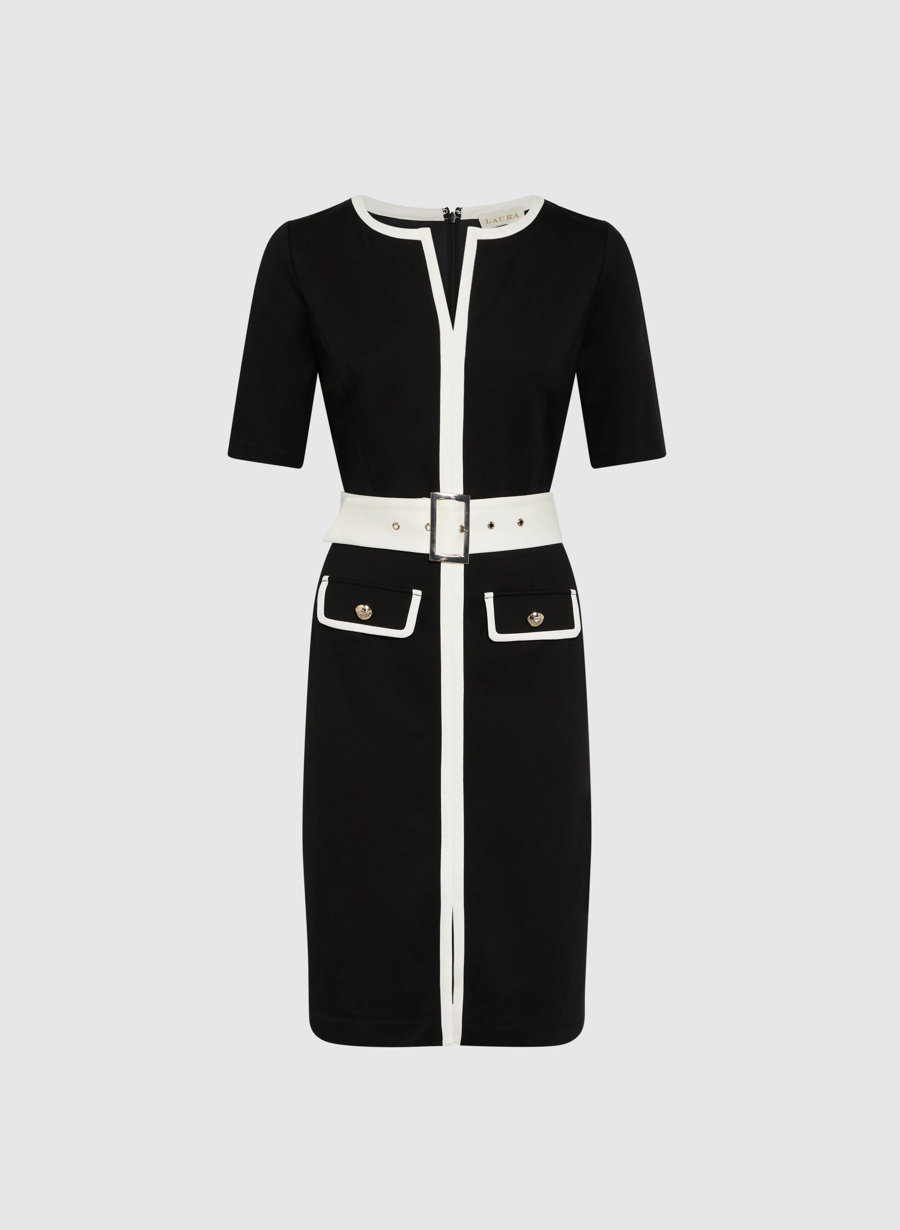 Belted Contrast Trim Dress - Image 6