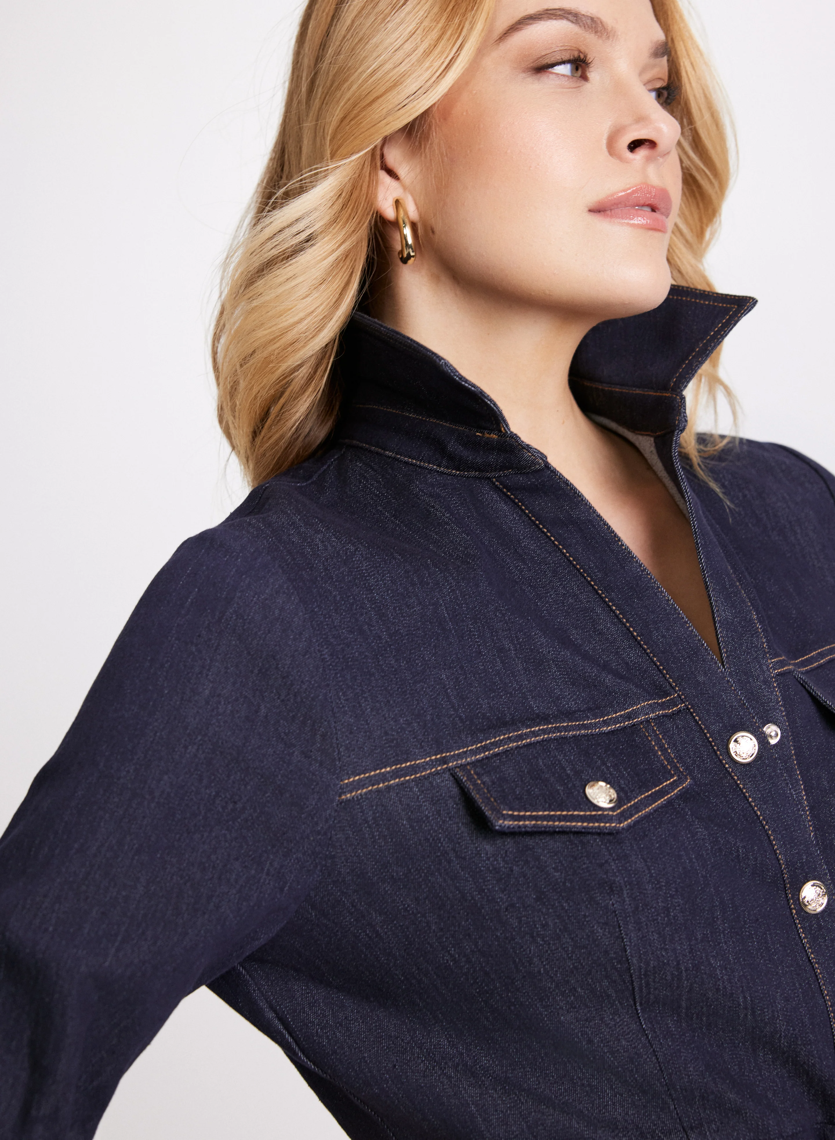 Belted Denim Button-Down Midi Dress - Image 6