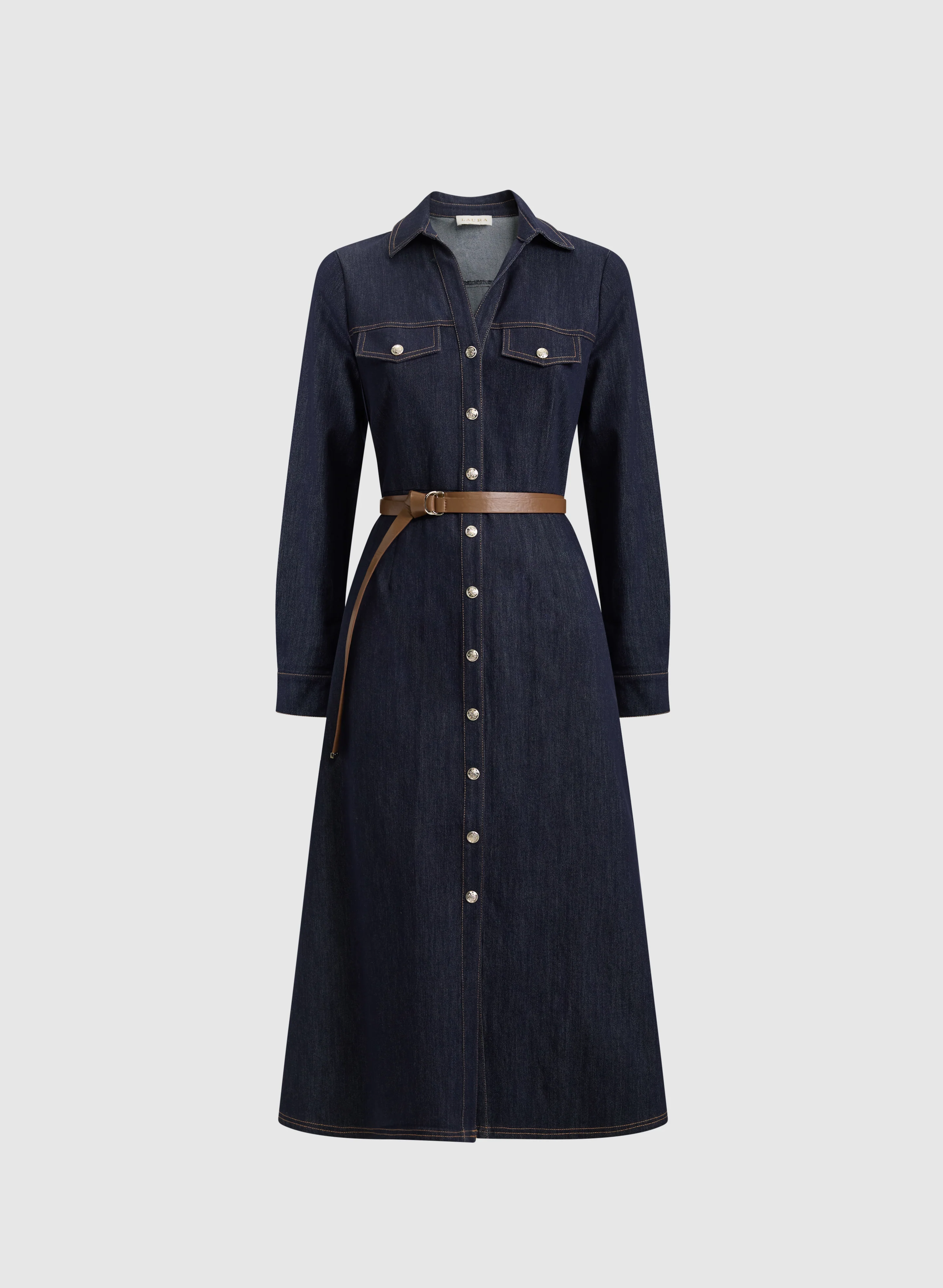 Belted Denim Button-Down Midi Dress - Image 8