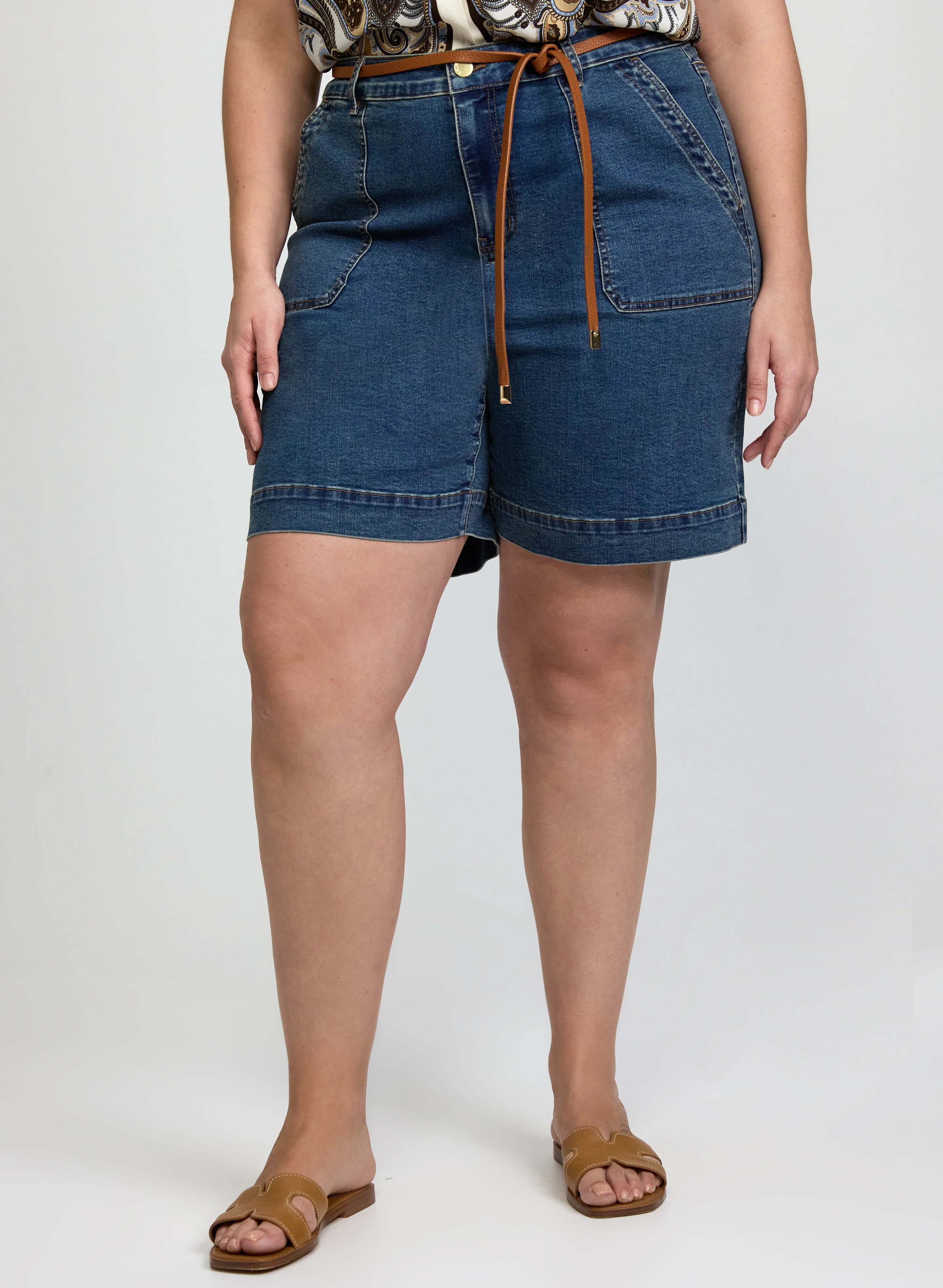 Belted Denim Shorts