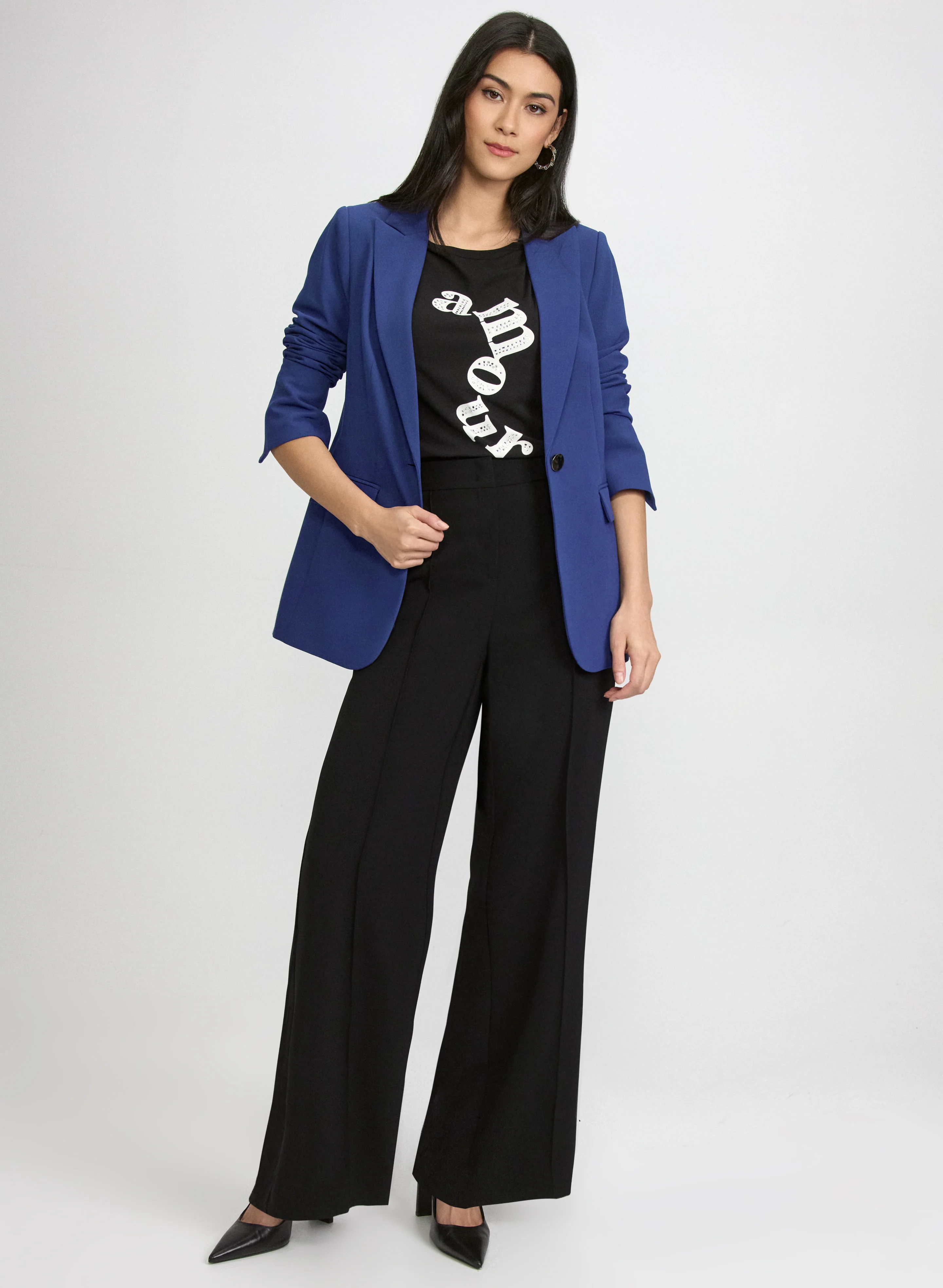 Belted Peaked Lapel Blazer & Olivia Wide-Leg Pants