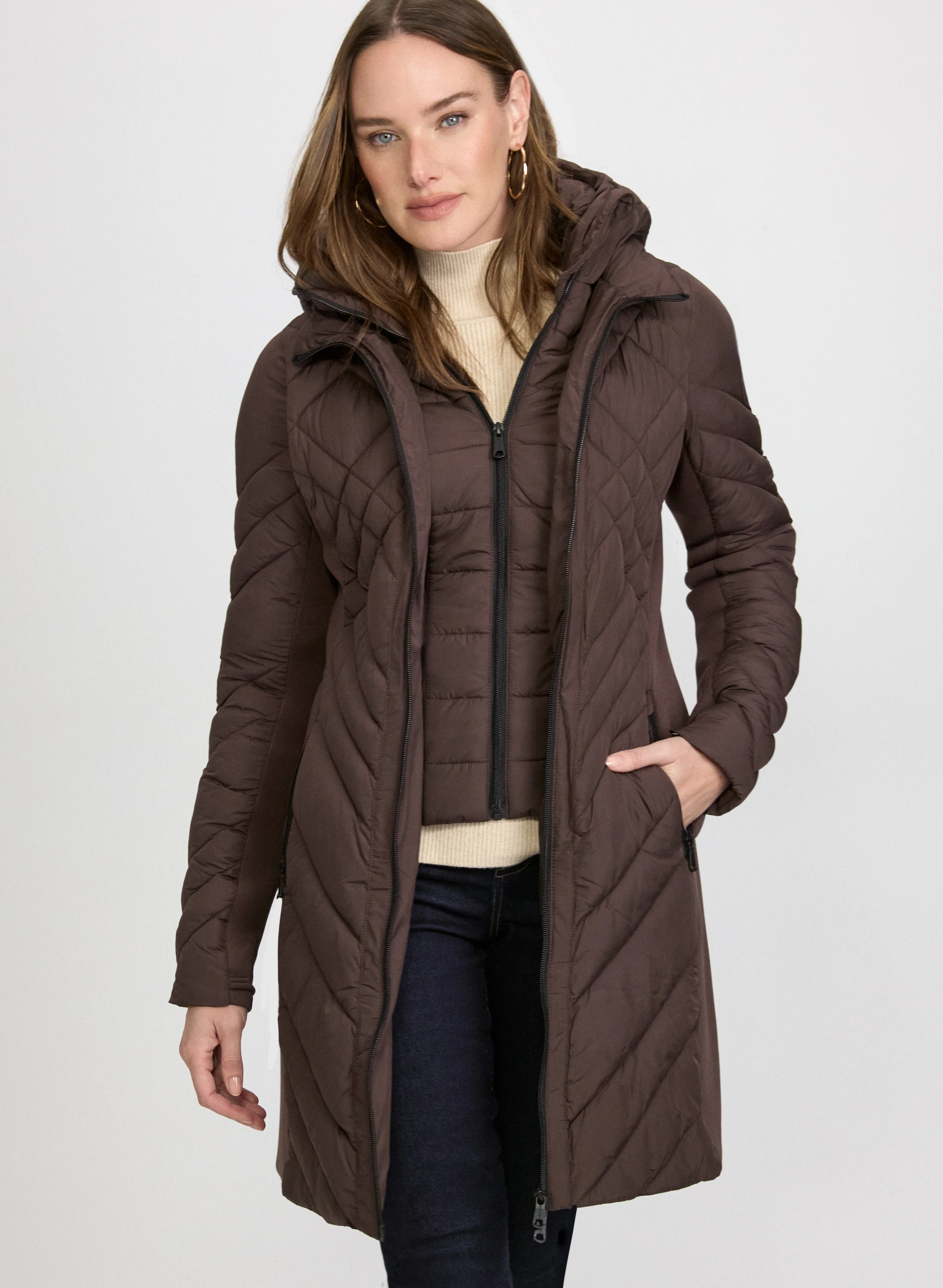 Bernardo - Quilted Scuba Detail Coat - Image 6