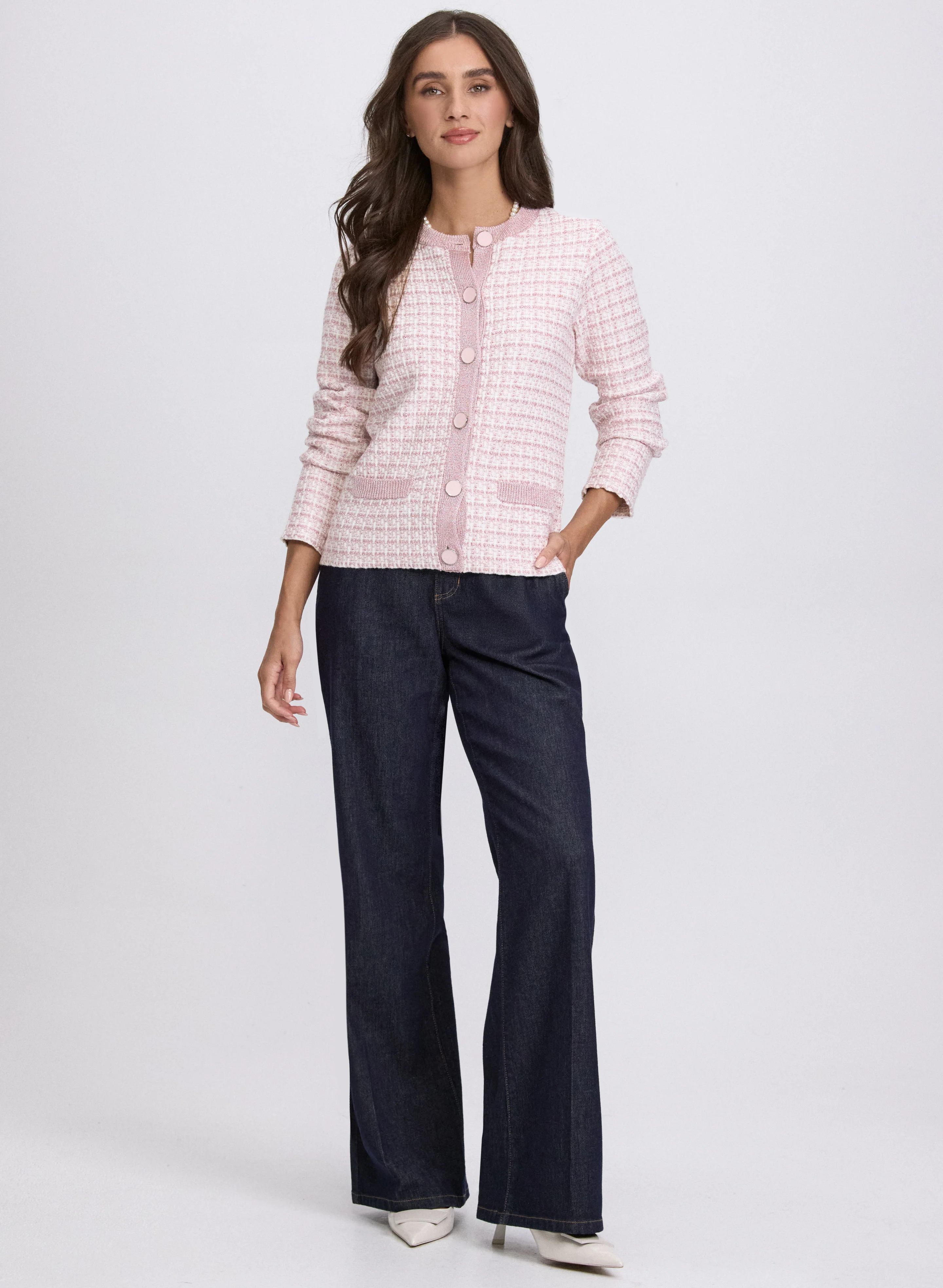 Bouclé Button Cardigan & Trouser Jeans