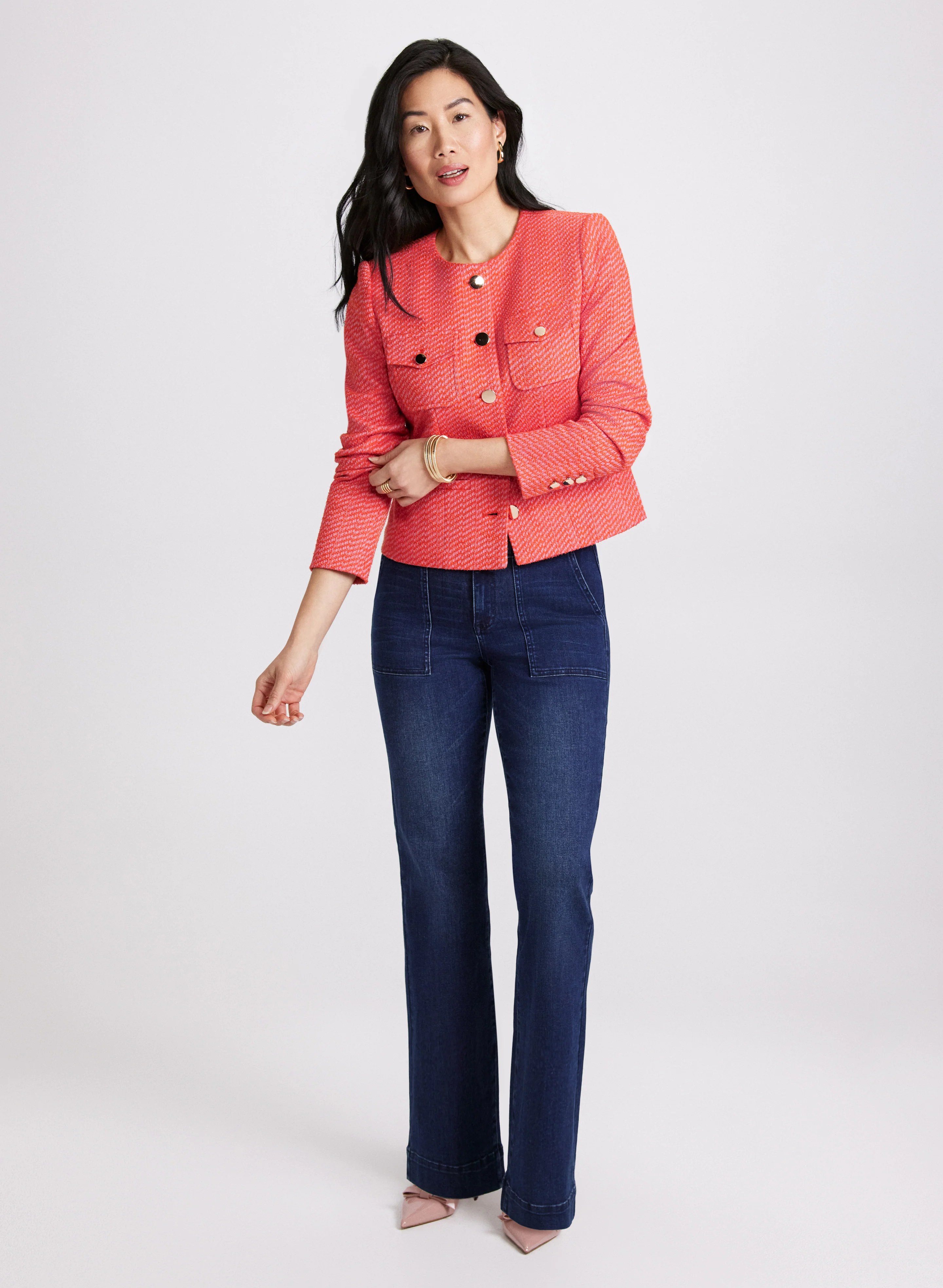 Collarless Bouclé Button-Down Jacket - Image 3