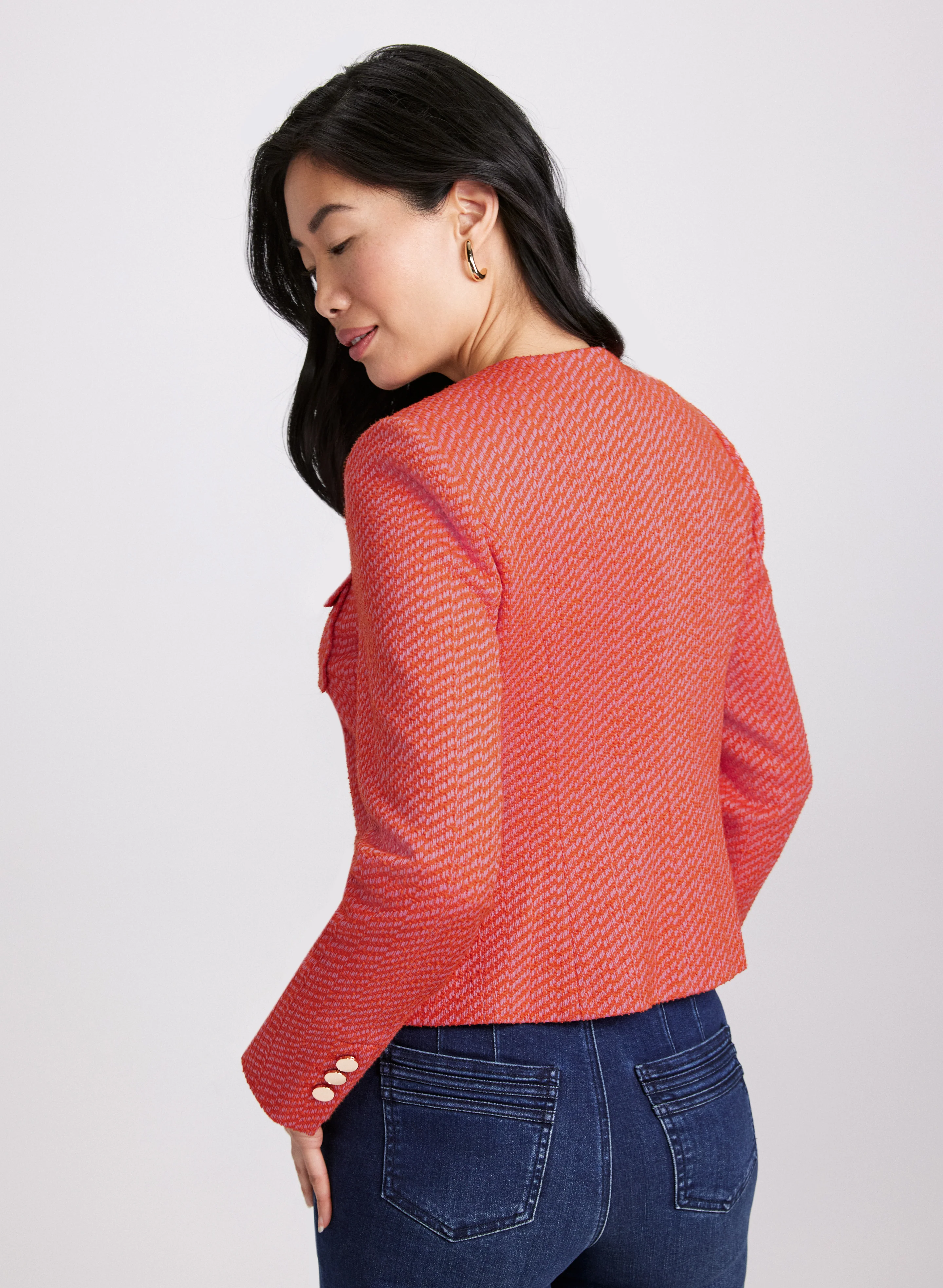 Collarless Bouclé Button-Down Jacket - Image 4
