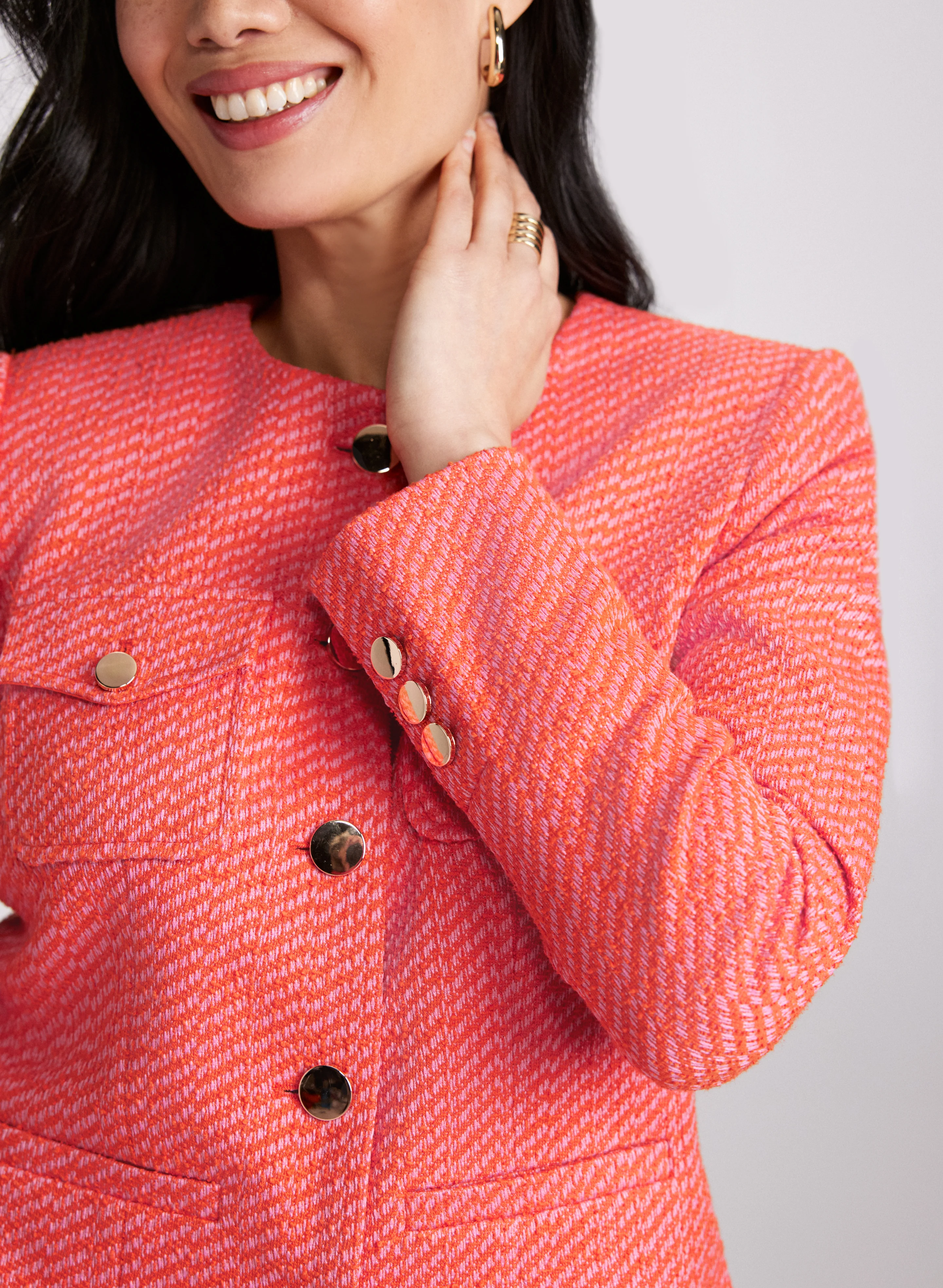 Collarless Bouclé Button-Down Jacket - Image 5