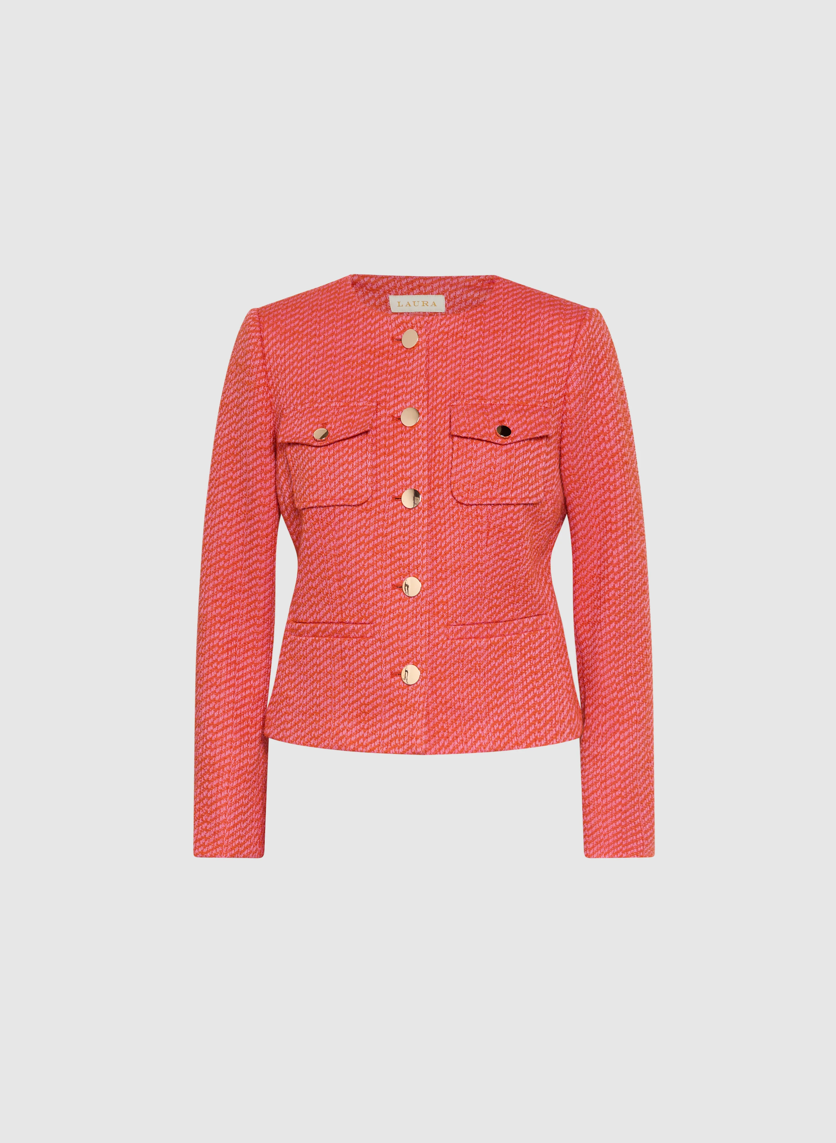 Collarless Bouclé Button-Down Jacket - Image 6