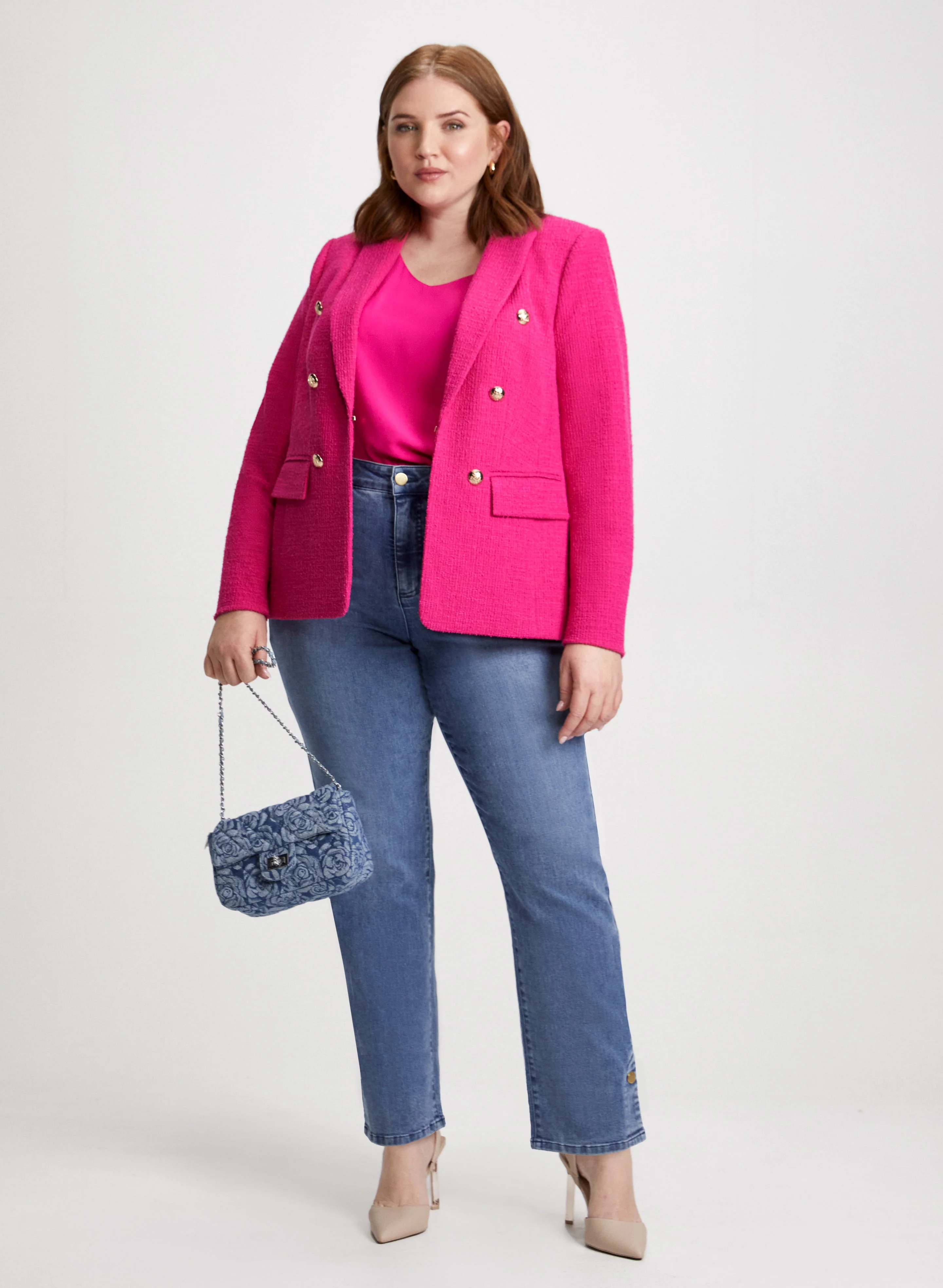 Bouclé Jacket & Straight Leg Jeans