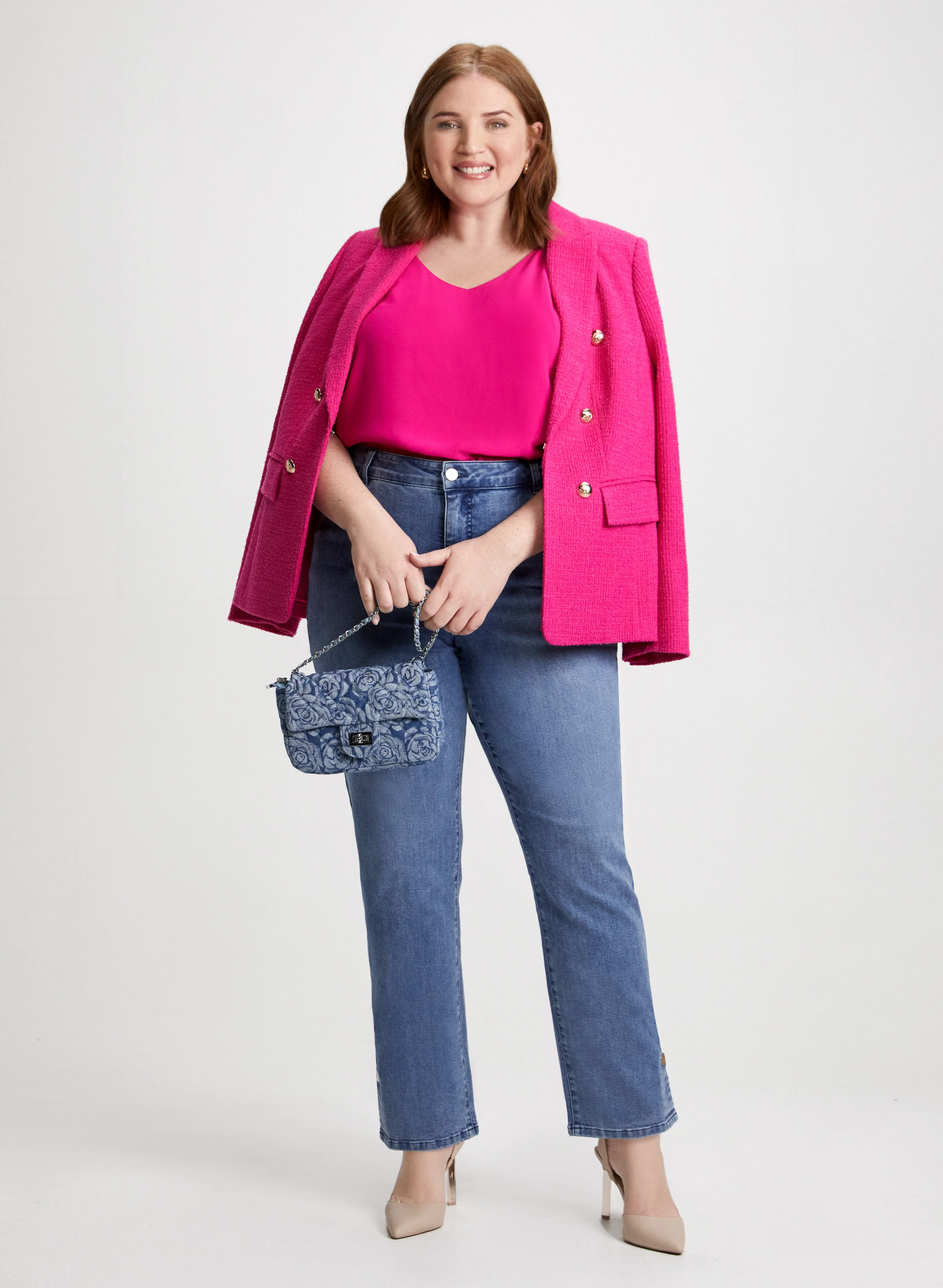 Bouclé Jacket & Straight Leg Jeans