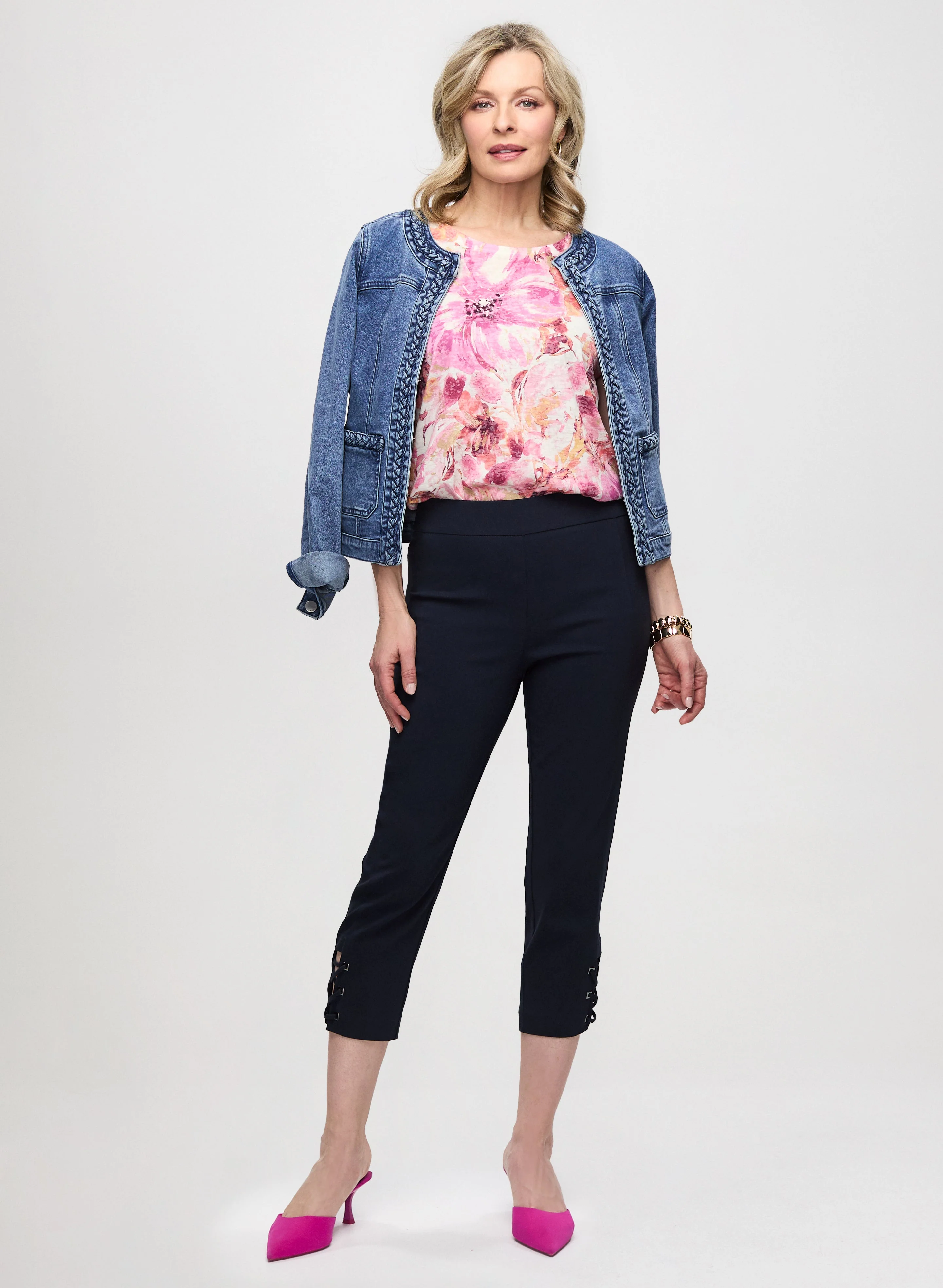 Braid Trim Denim Jacket & Pull-On Bengaline Capris