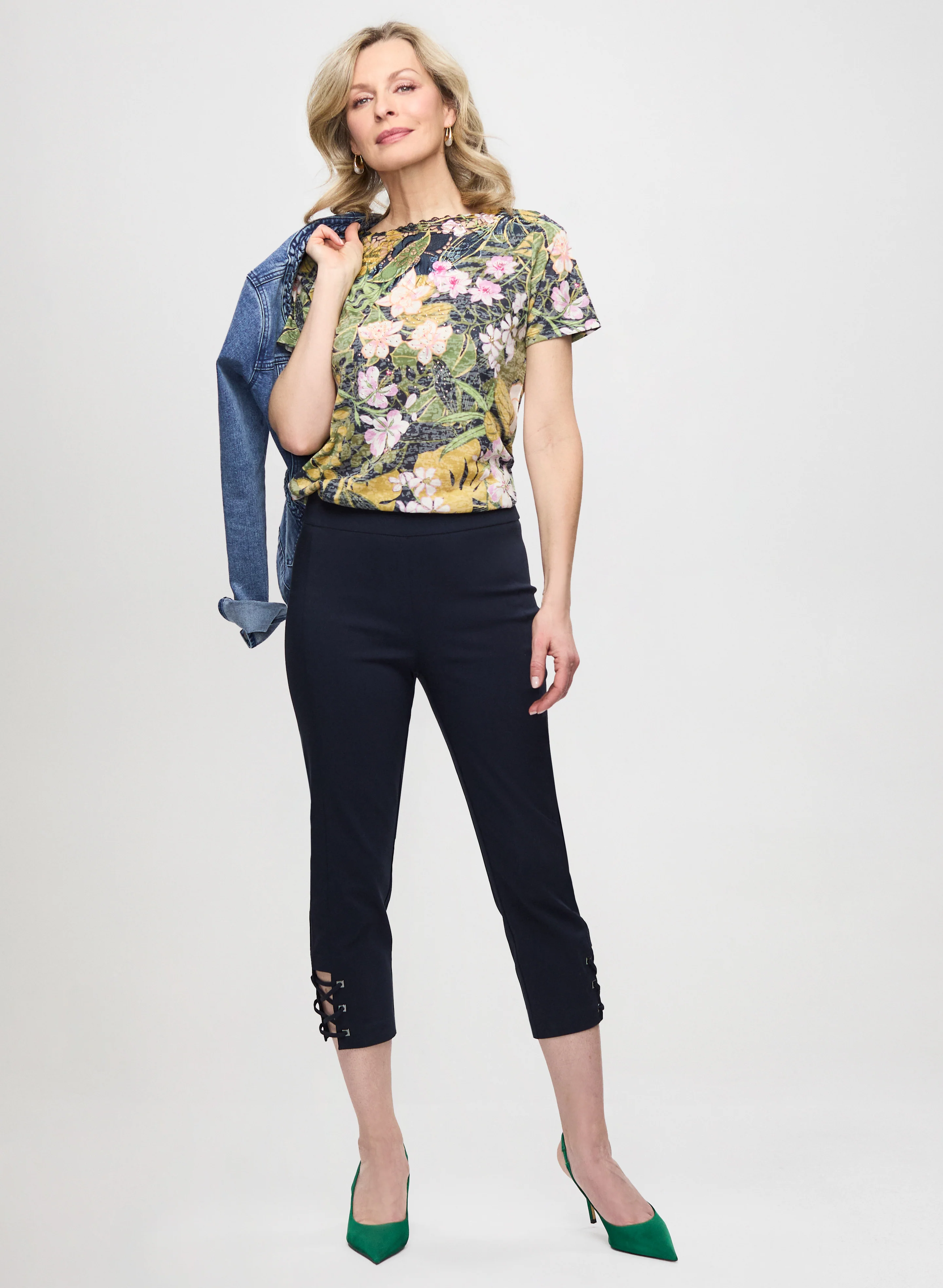 Braid Trim Denim Jacket & Pull-On Bengaline Capris