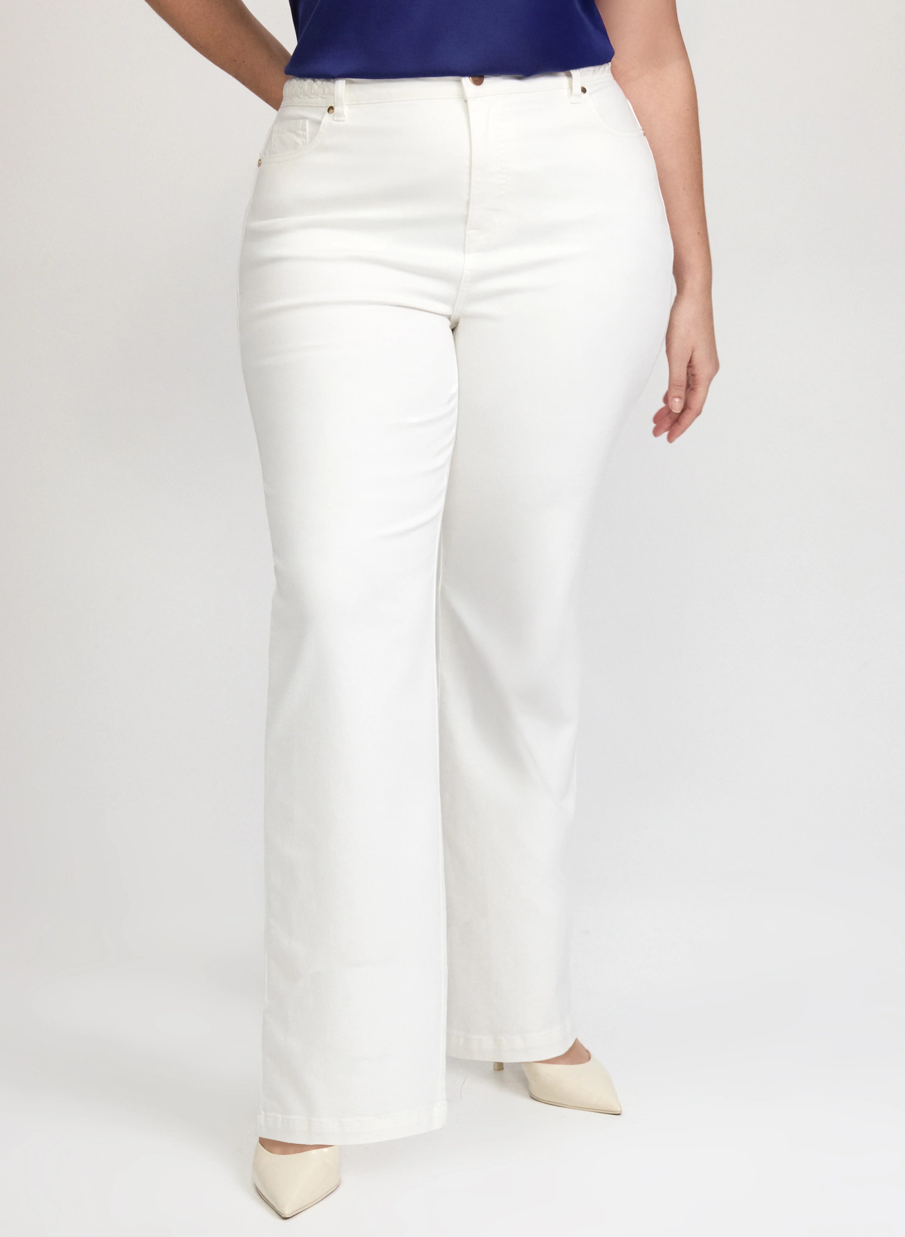 Braided Waist Trim Wide-Leg Jeans