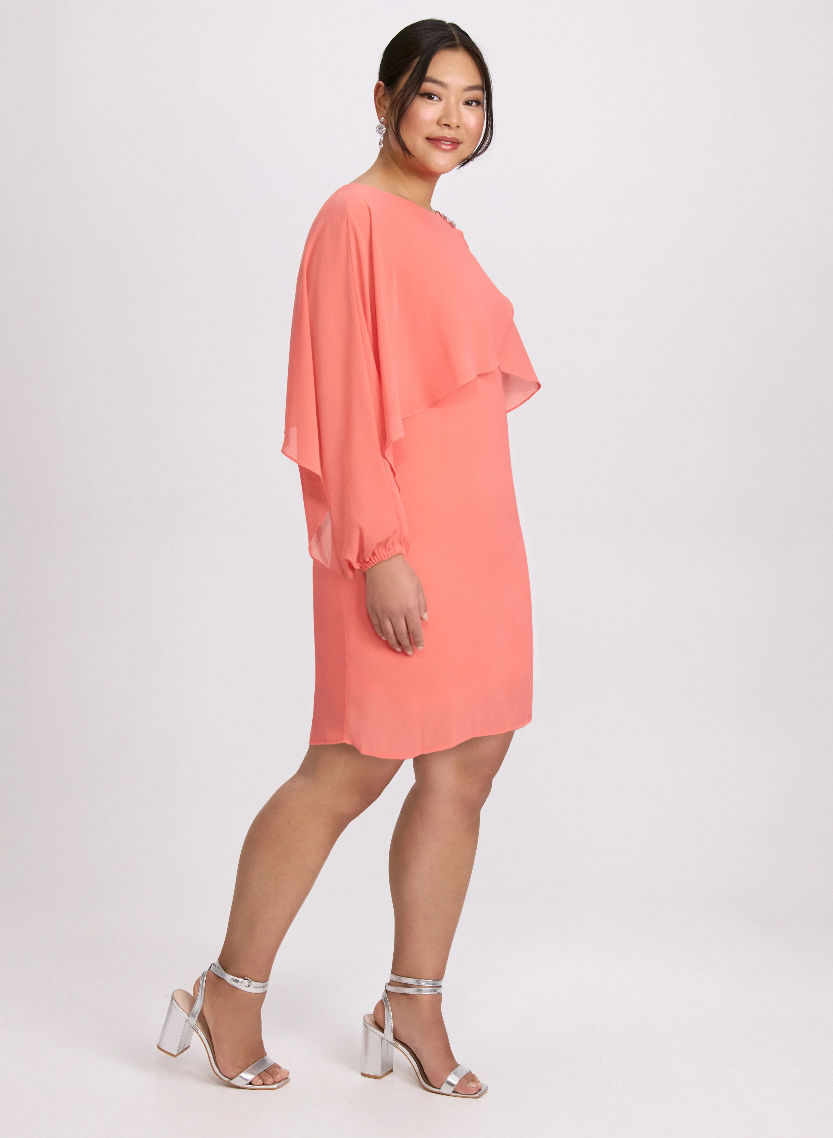 Brooch Embellished Capelet Dress - Image 3