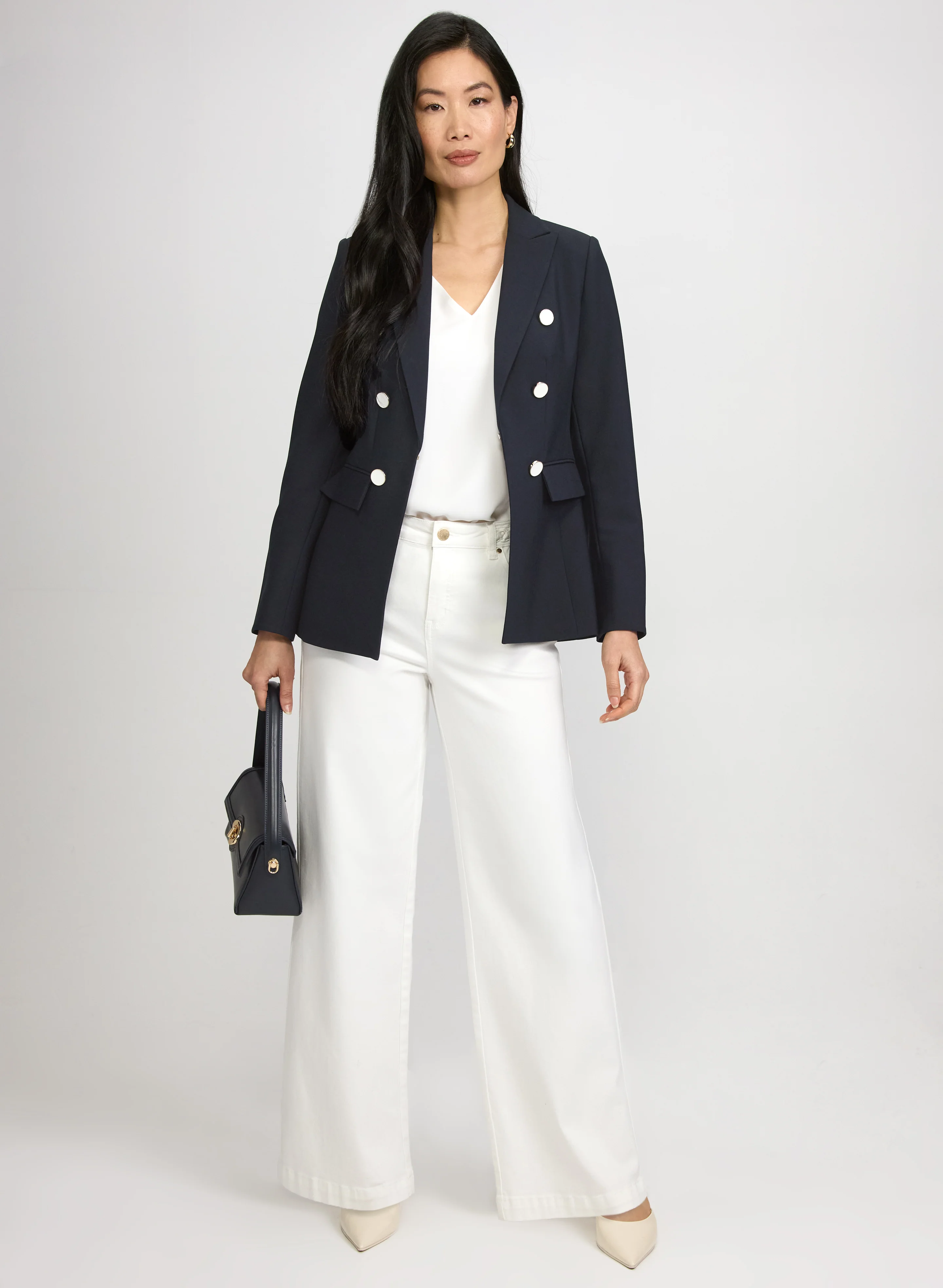Button Detail Blazer & Wide-Leg Jeans