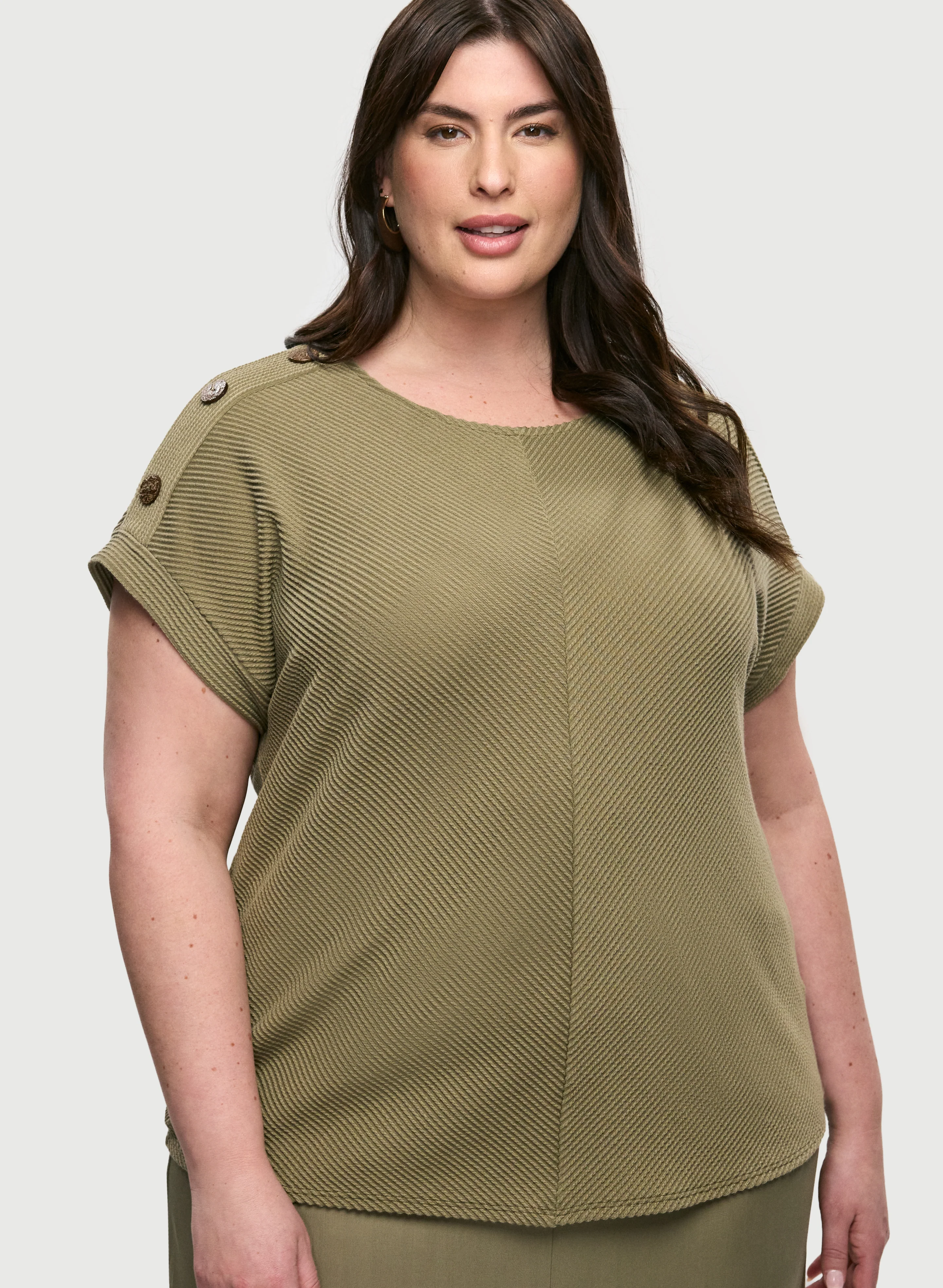 Button Detail Cap-Sleeve Top - Image 5