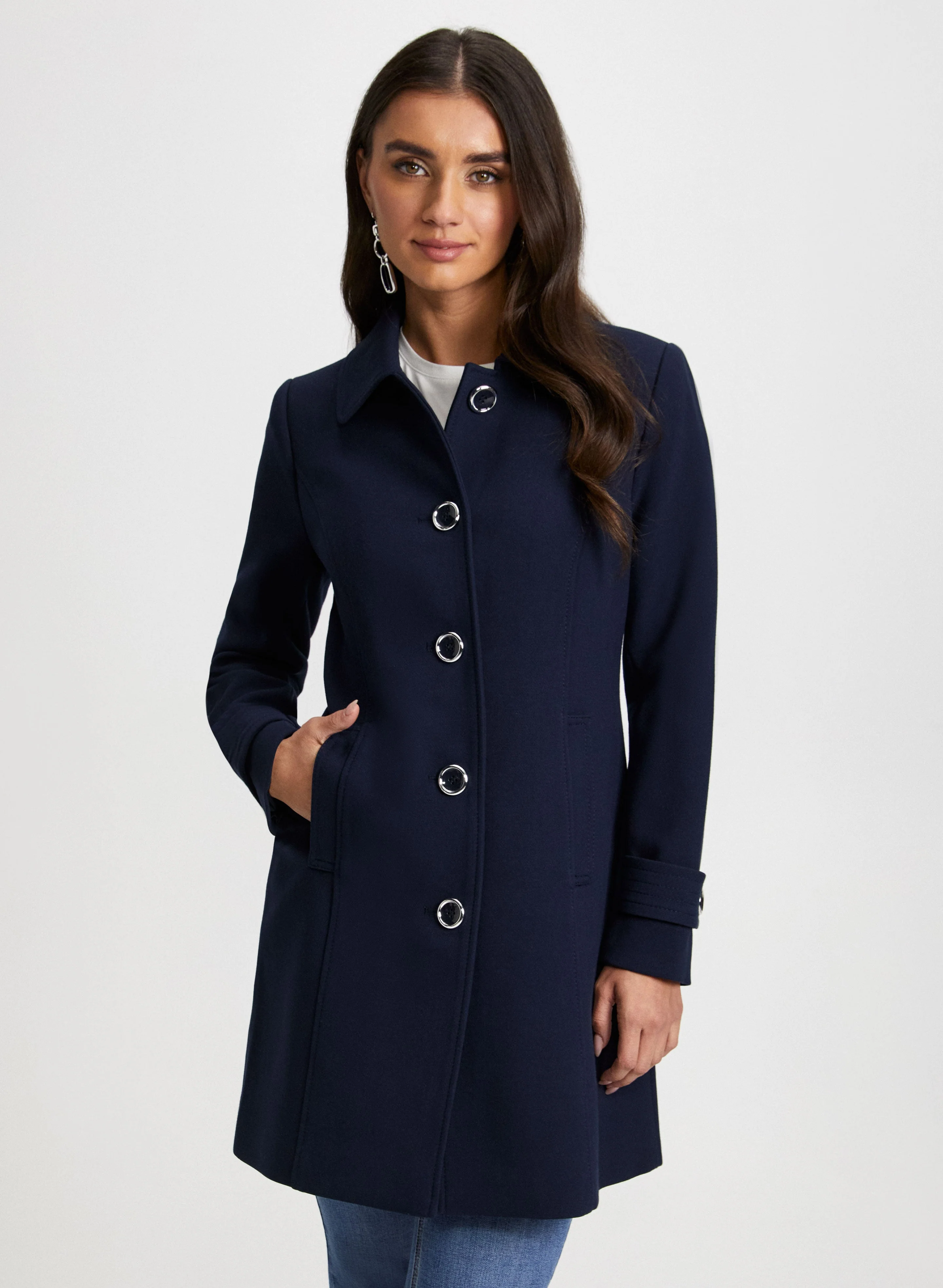 Button Front Tricotine Coat - Image 3