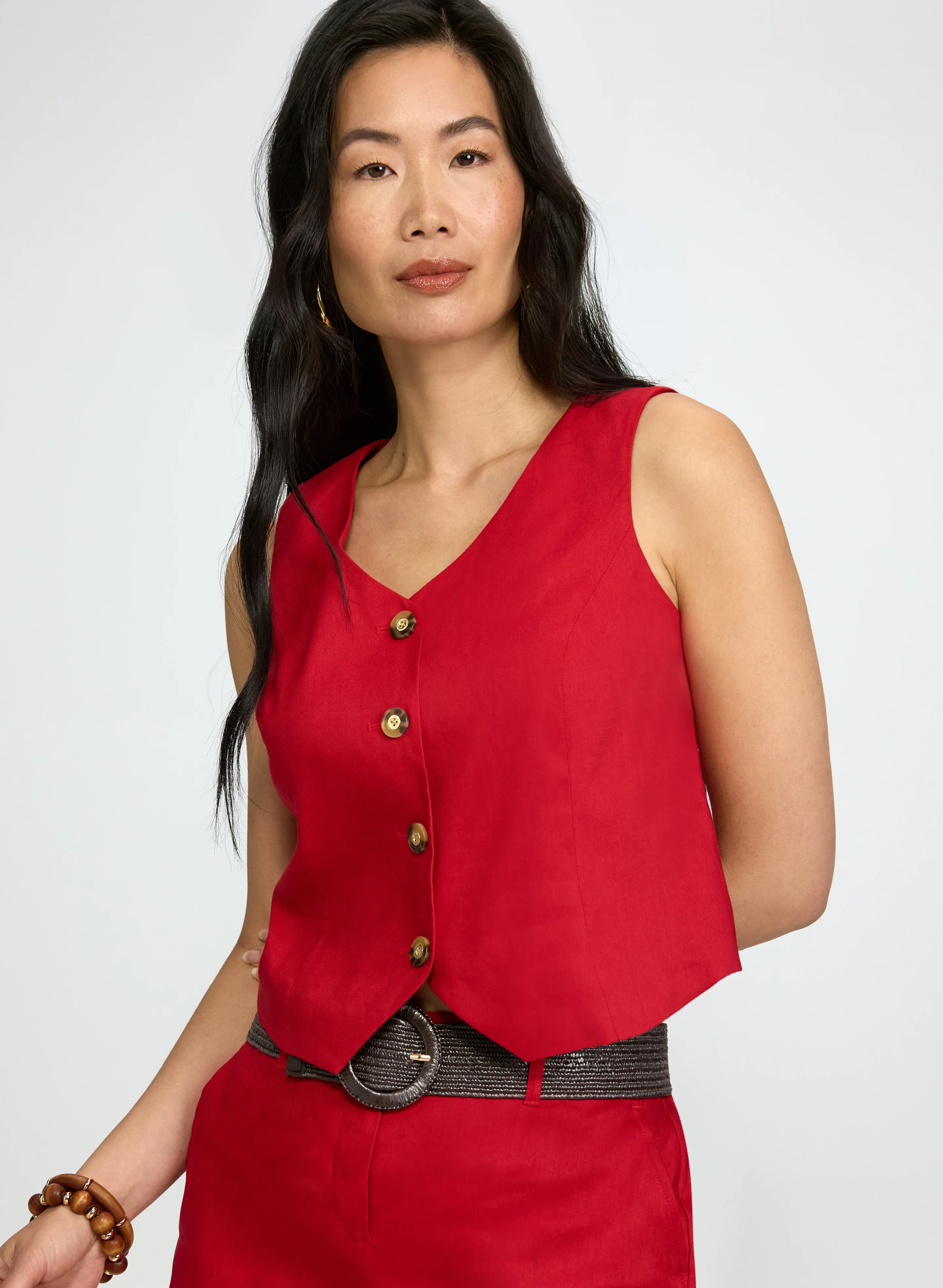 Button Linen-Blend Vest