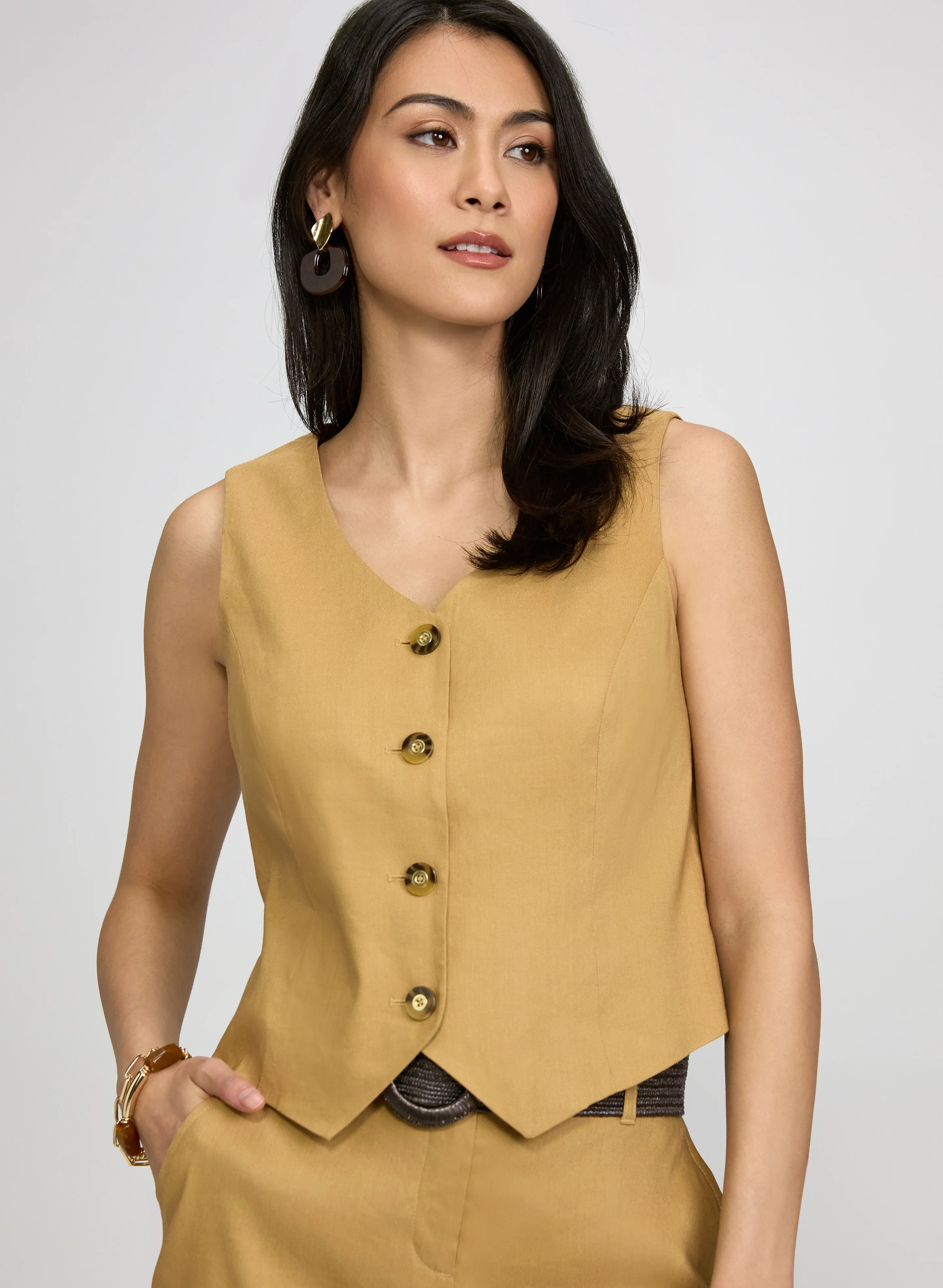 Button Linen-Blend Vest