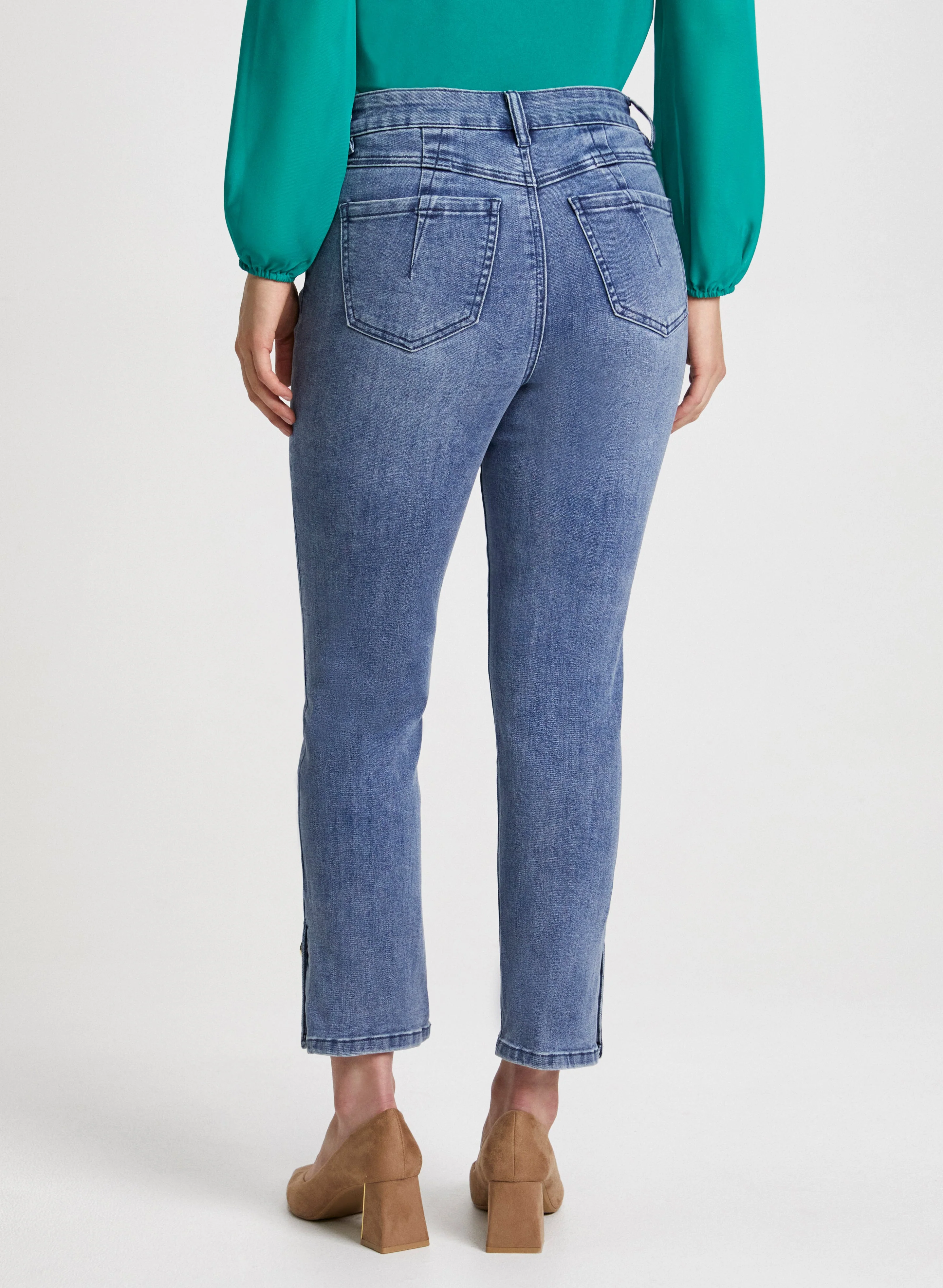 Button Hem Straight Leg Jeans - Image 2