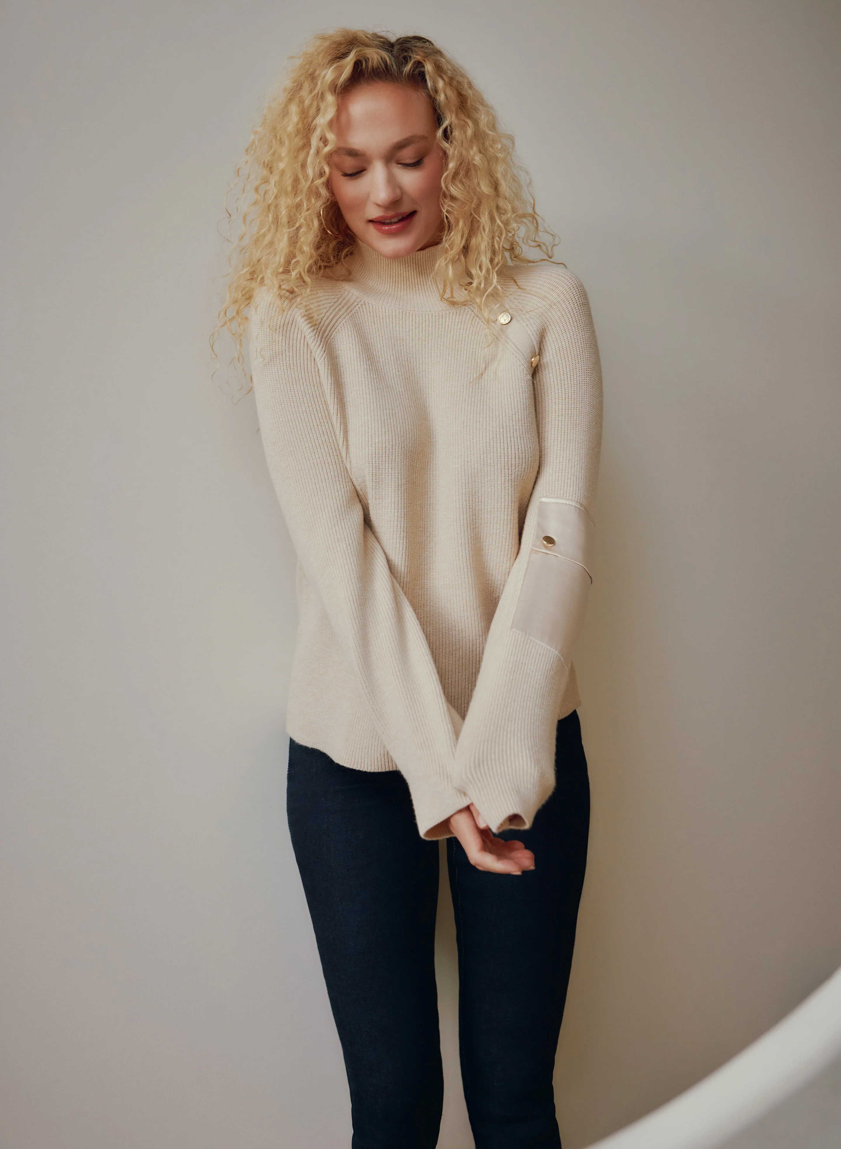 Buttoned Mock Neck Sweater - Image 2