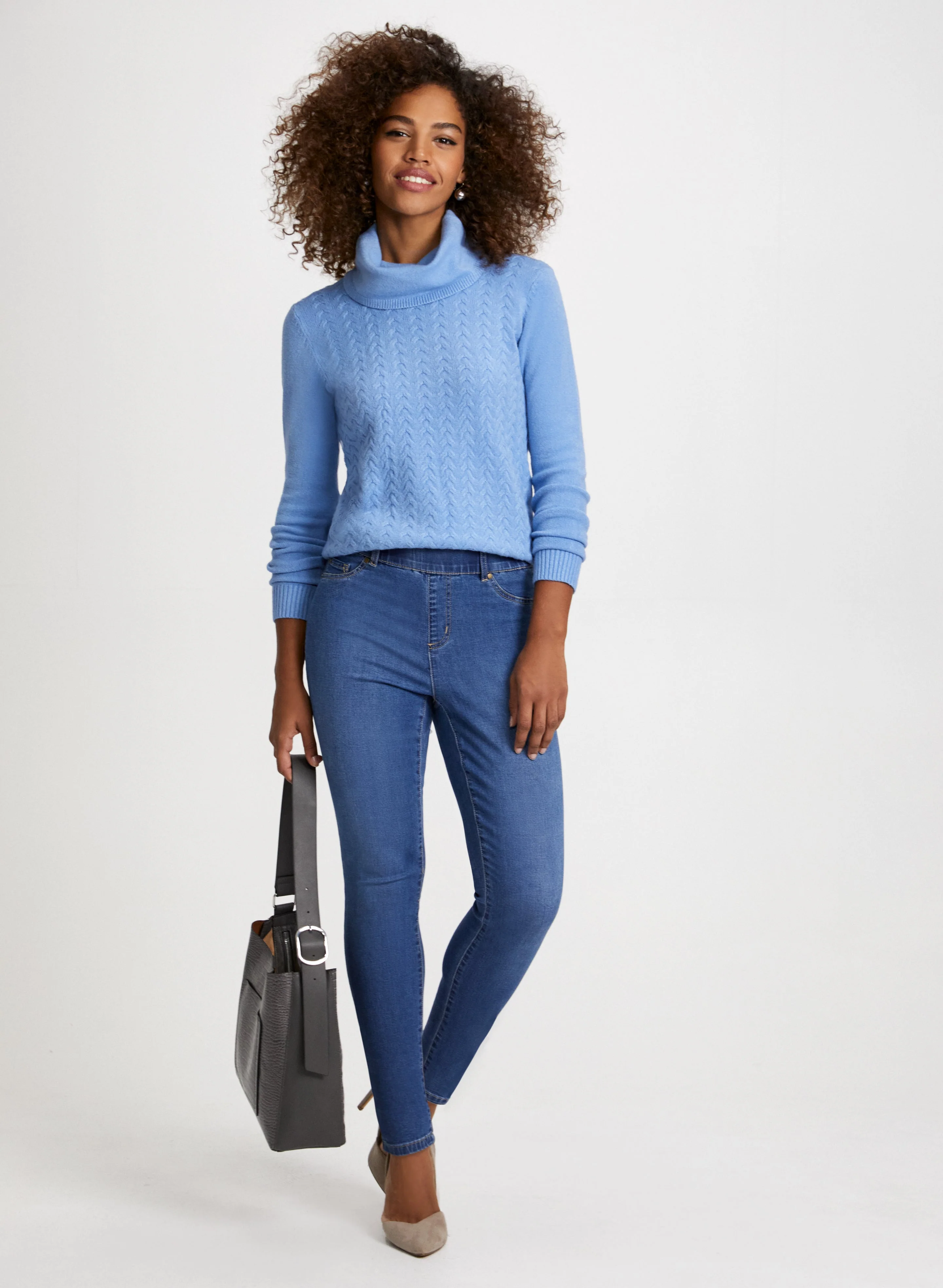 Cable Knit Sweater & Slim Leg Jeans