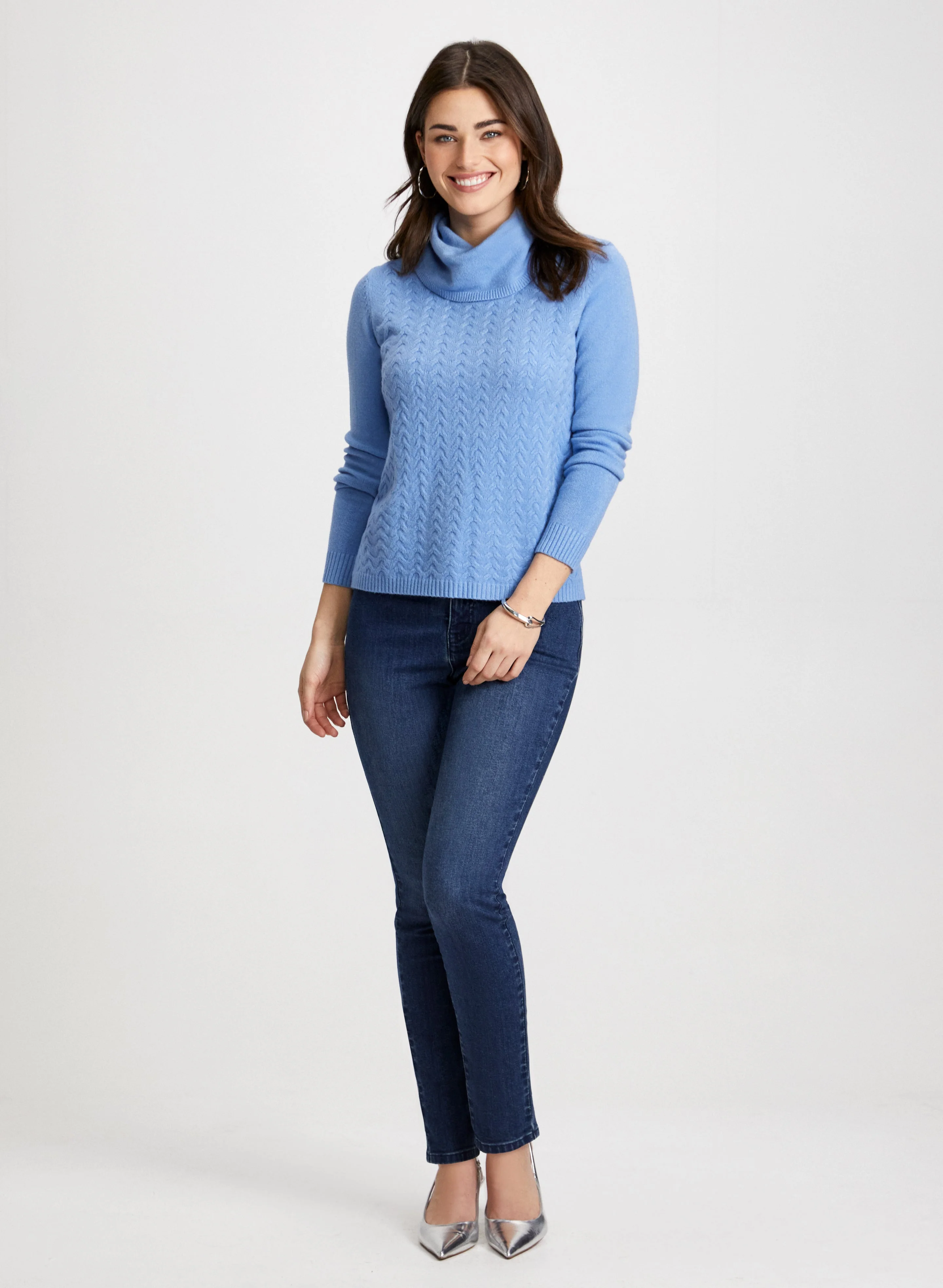 Cable Knit Sweater & Slim Leg Jeans