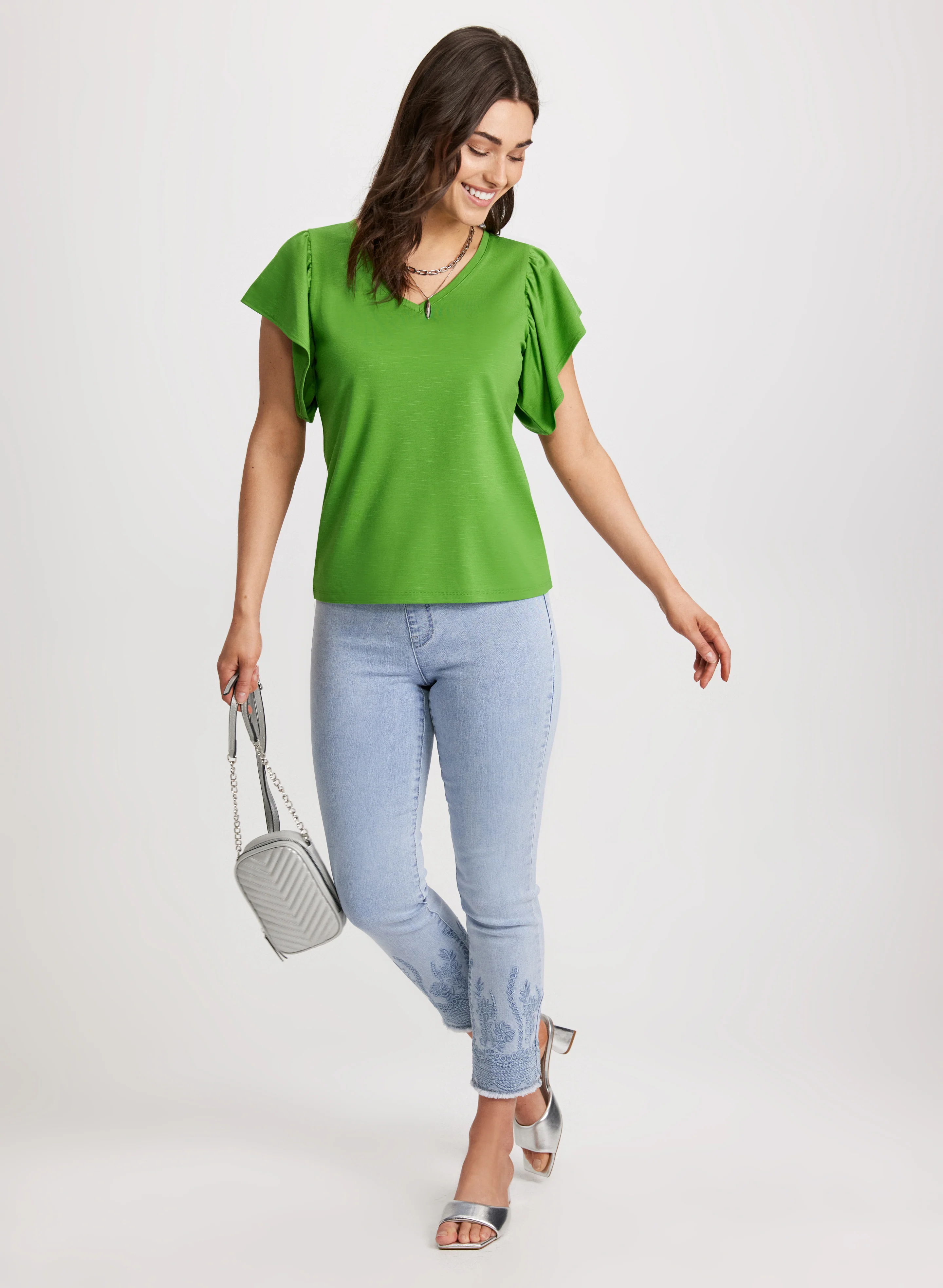 Cap Sleeve V-Neck Tee - Image 3