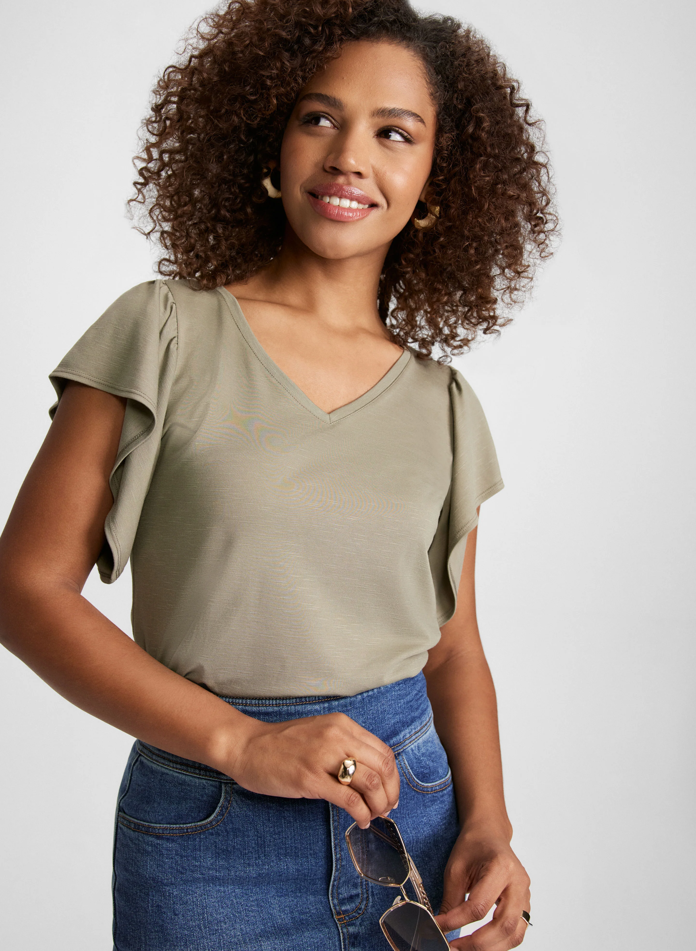 Cap Sleeve V-Neck Tee
