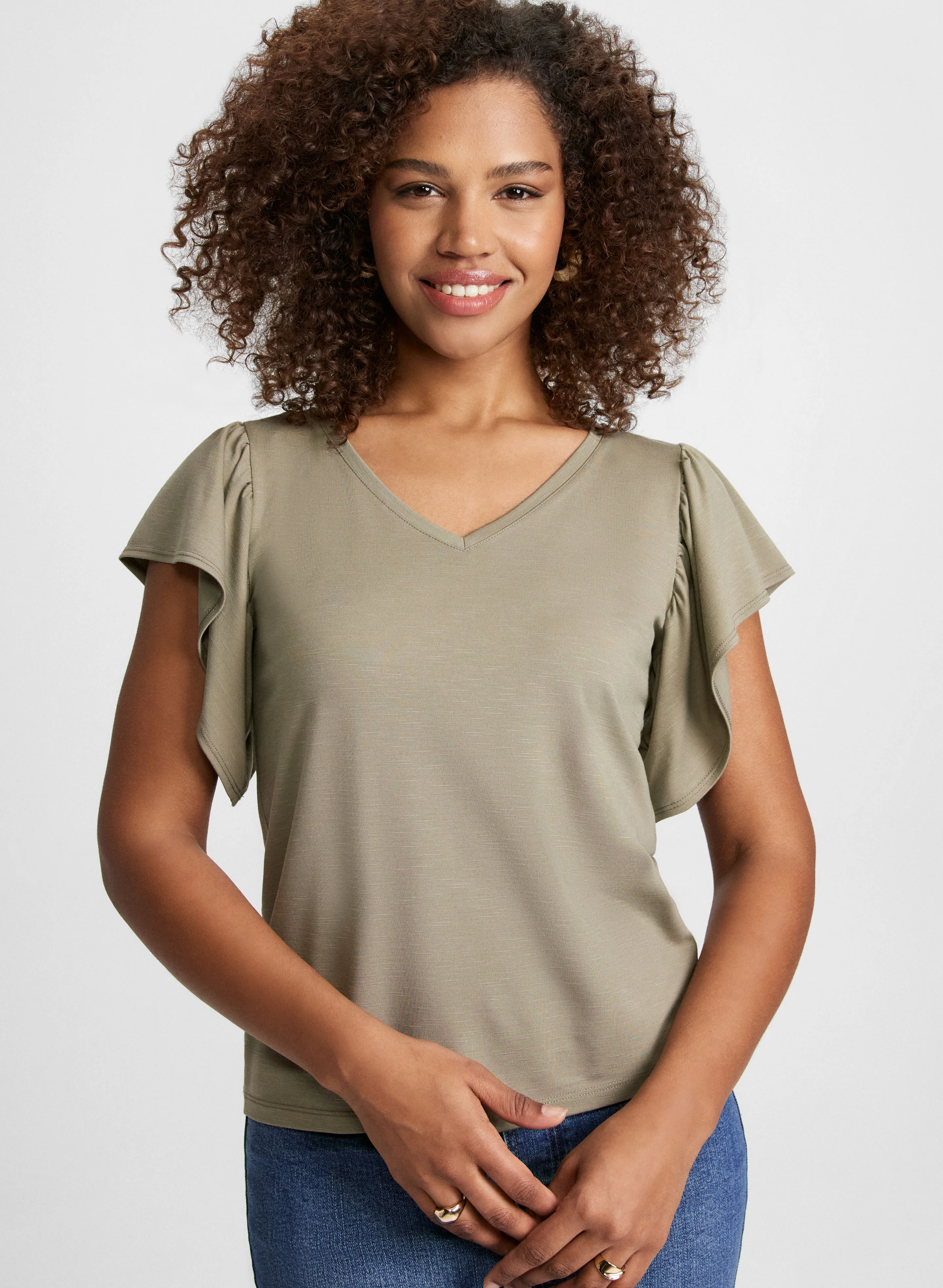 Cap Sleeve V-Neck Tee - Image 7
