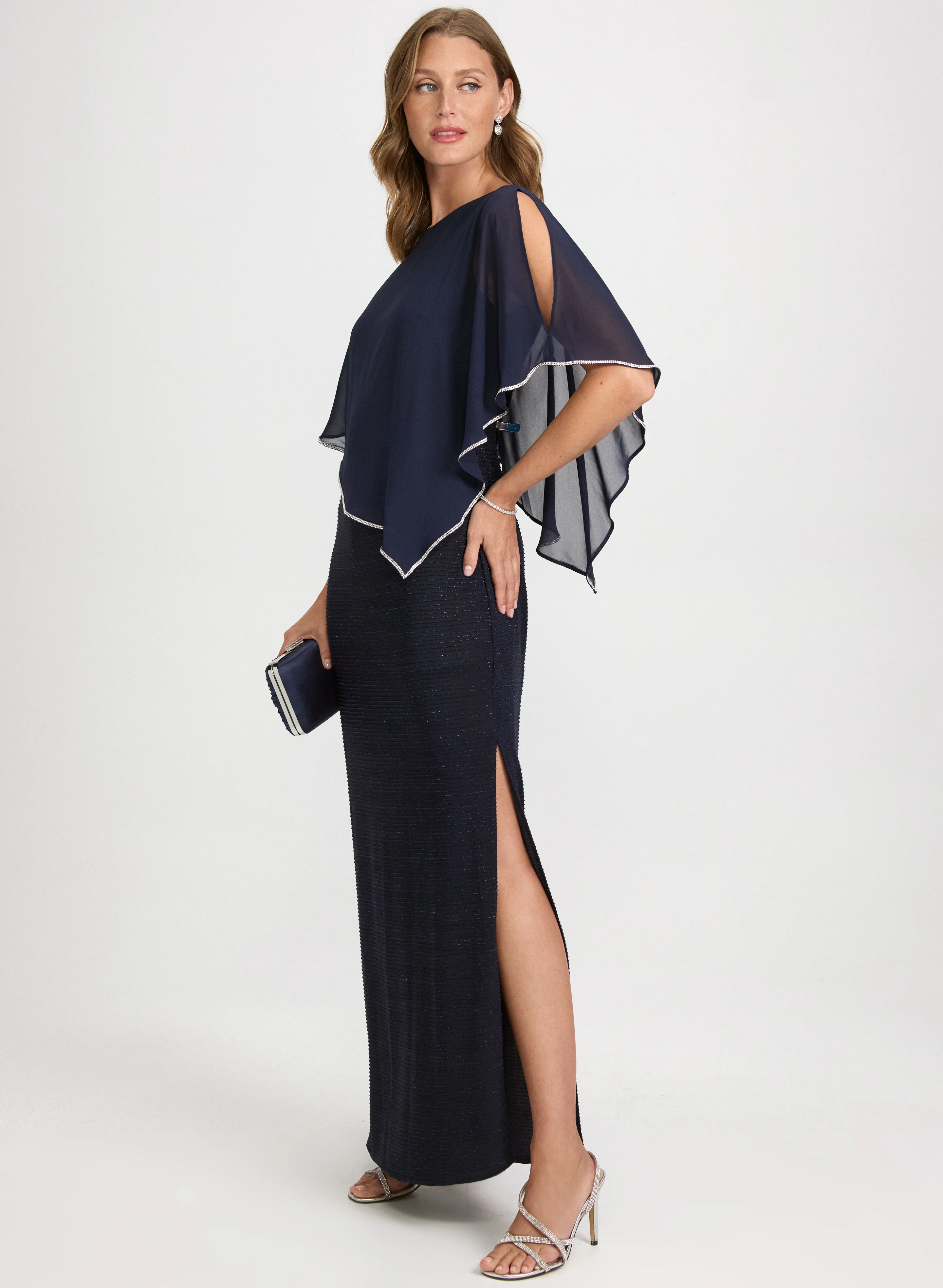 Chiffon Poncho & Metallic Knit Dress - Image 2